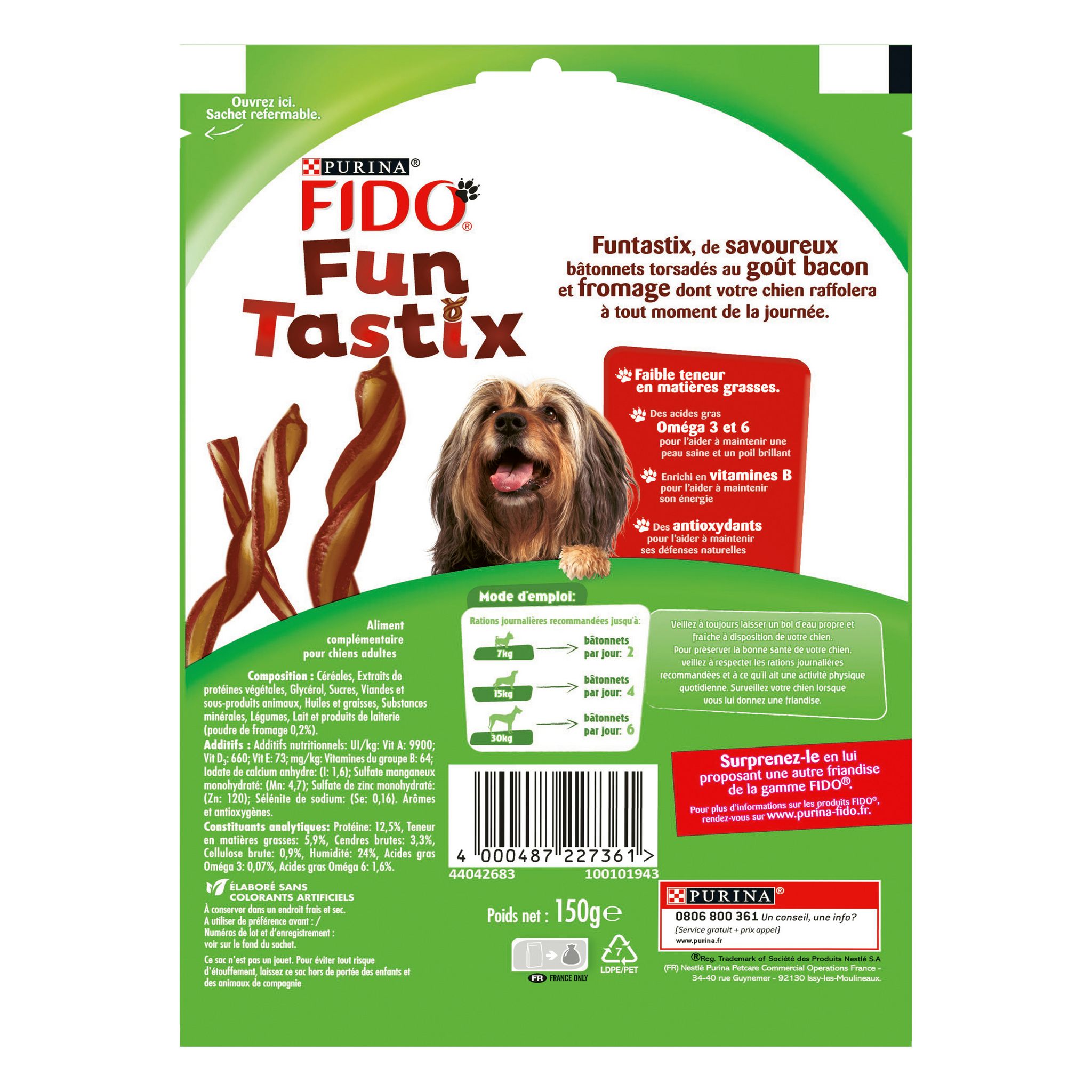 Voir la diapositive 5 : FIDO Friandises fun tastix au bacon et fromage pour chien 150g