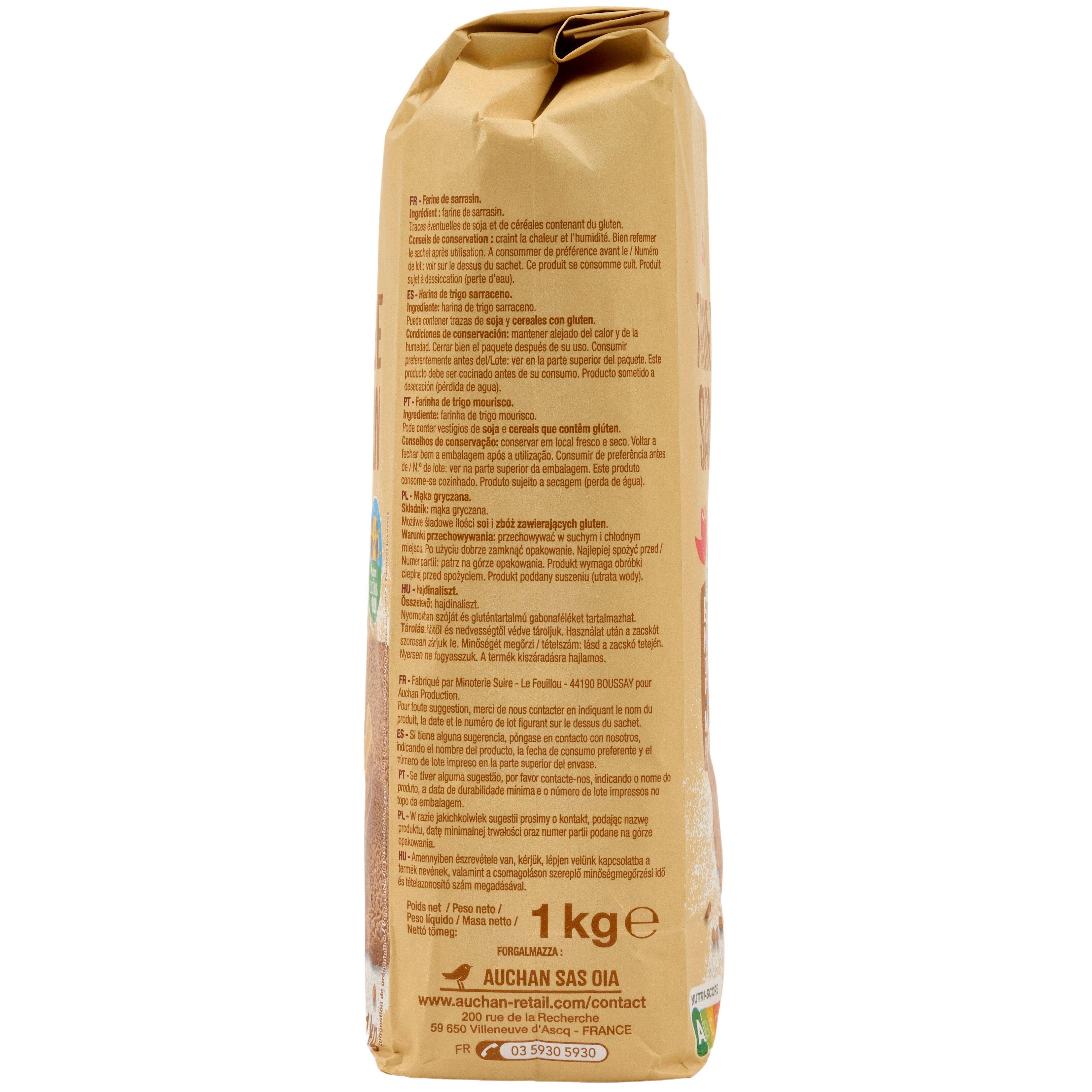 Voir la diapositive 2 : AUCHAN CULTIVONS LE BON Farine de sarrasin blé noir Français 1kg