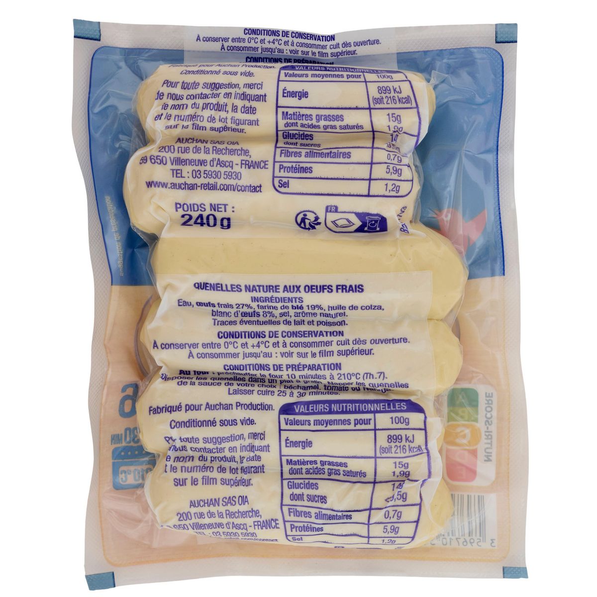 AUCHAN Quenelle nature 6 pièces 240g
