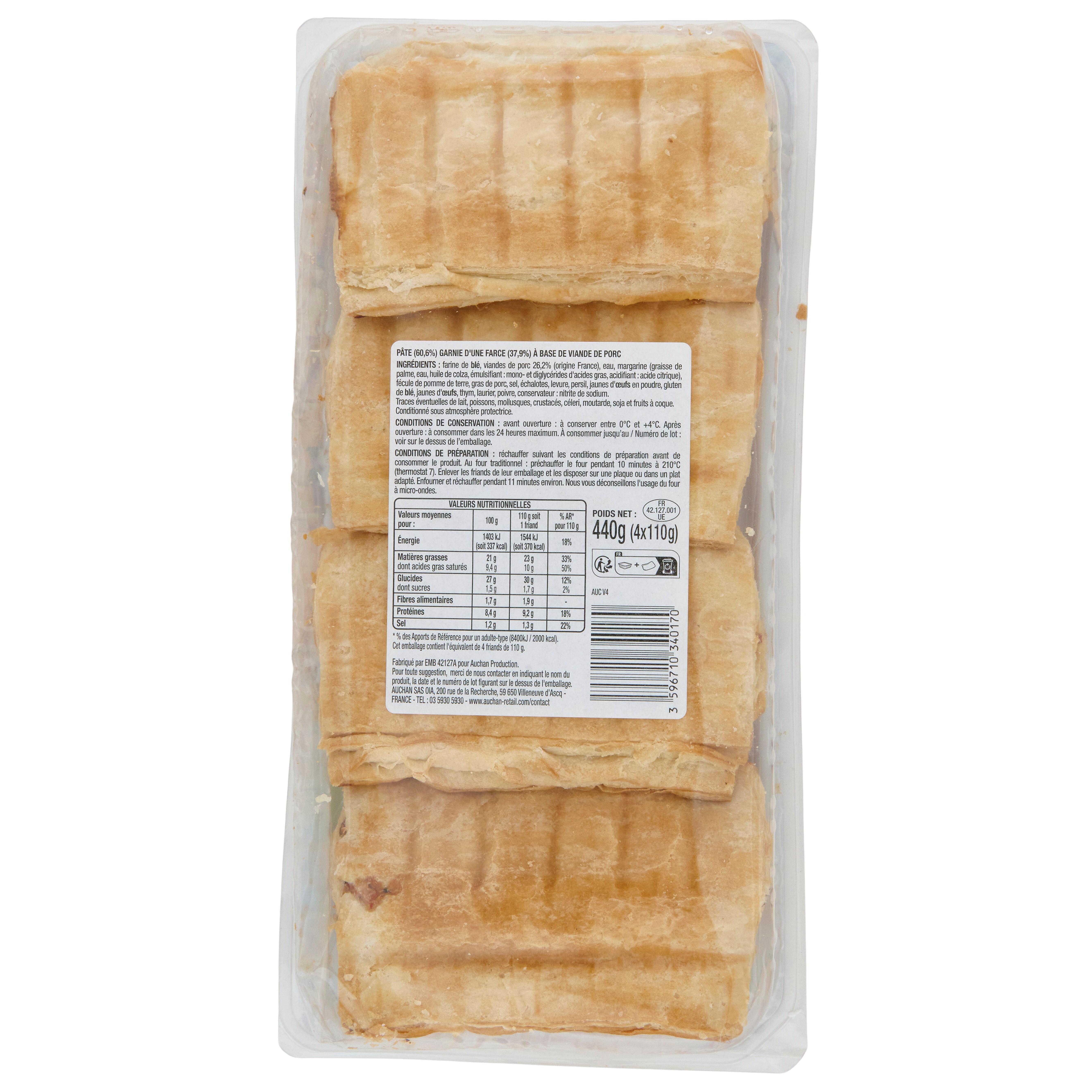 Voir la diapositive 2 : AUCHAN Friand à la viande 4 pièces 440g