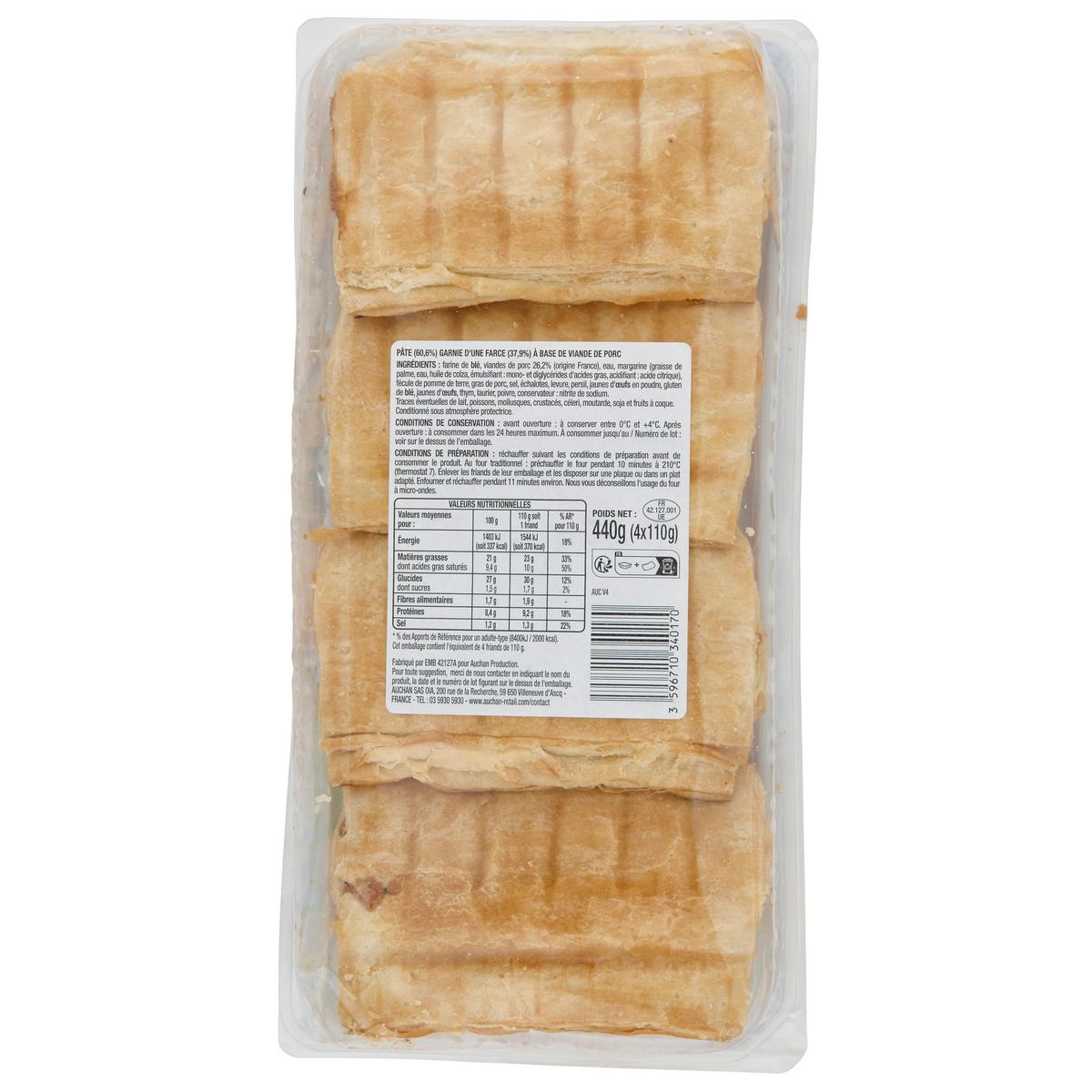 AUCHAN Friand à la viande 4 pièces 440g