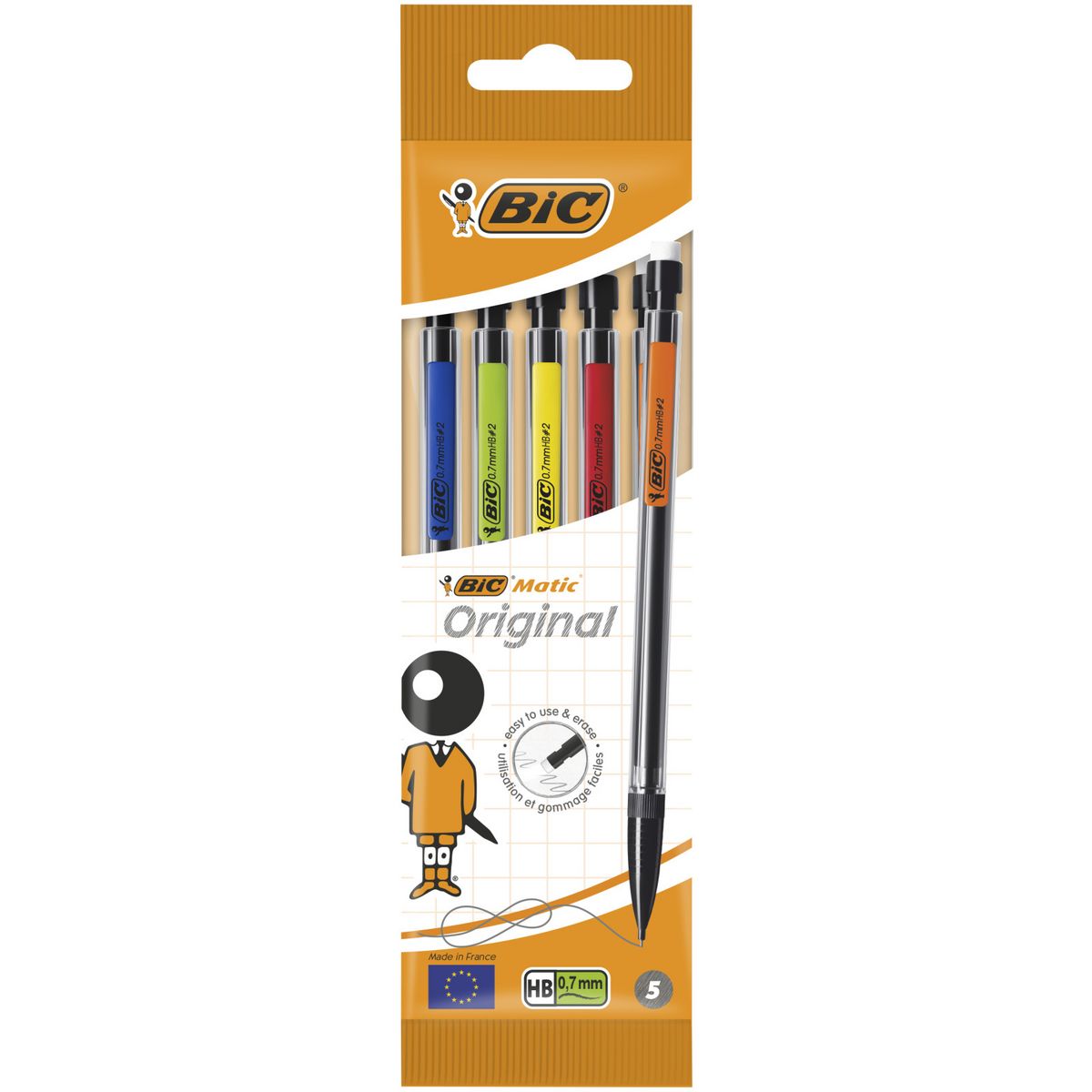 BIC Lot de 5 crayons porte-mines Matic HB 07 mm - couleurs assorties