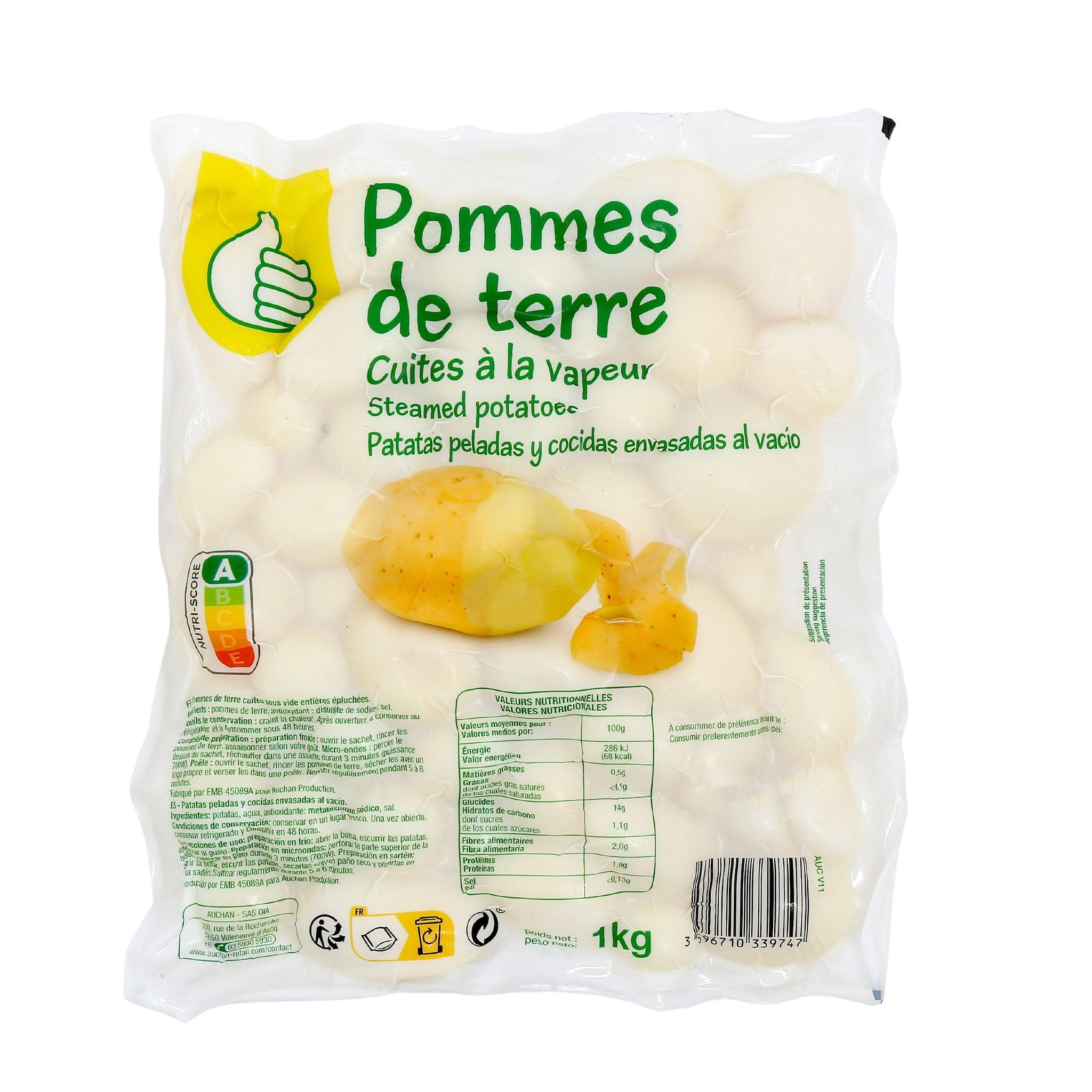 Voir la diapositive 3 : POUCE Pommes de terre cuites à la vapeur 1kg