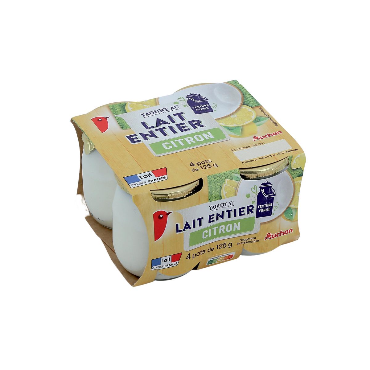 AUCHAN Yaourt au lait entier brassé au citron 4x125g