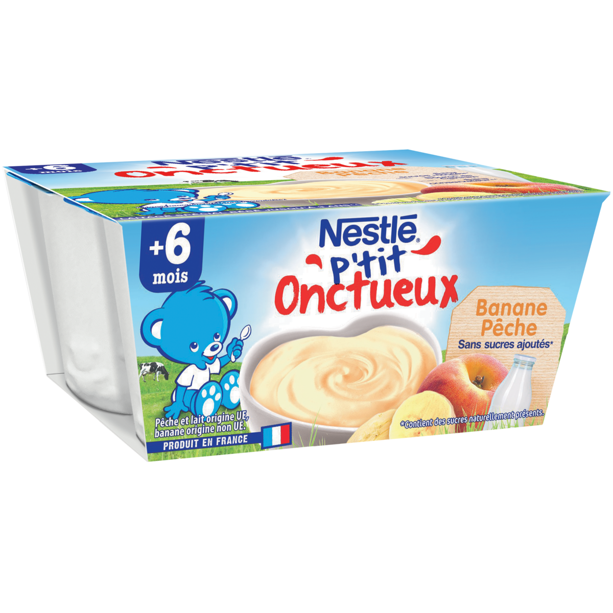 NESTLE P'tit onctueux petit pot dessert lacté banane pêche dès 6mois 4x100g