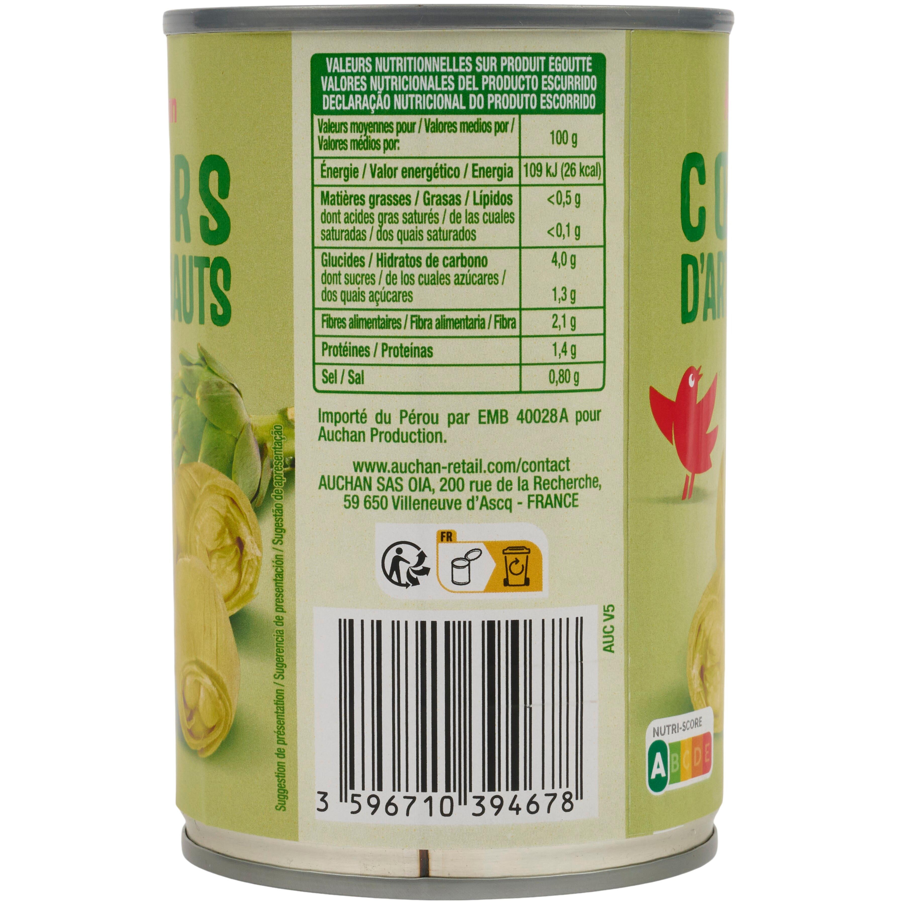 Voir la diapositive 3 : AUCHAN Cœurs d'artichauts 240g