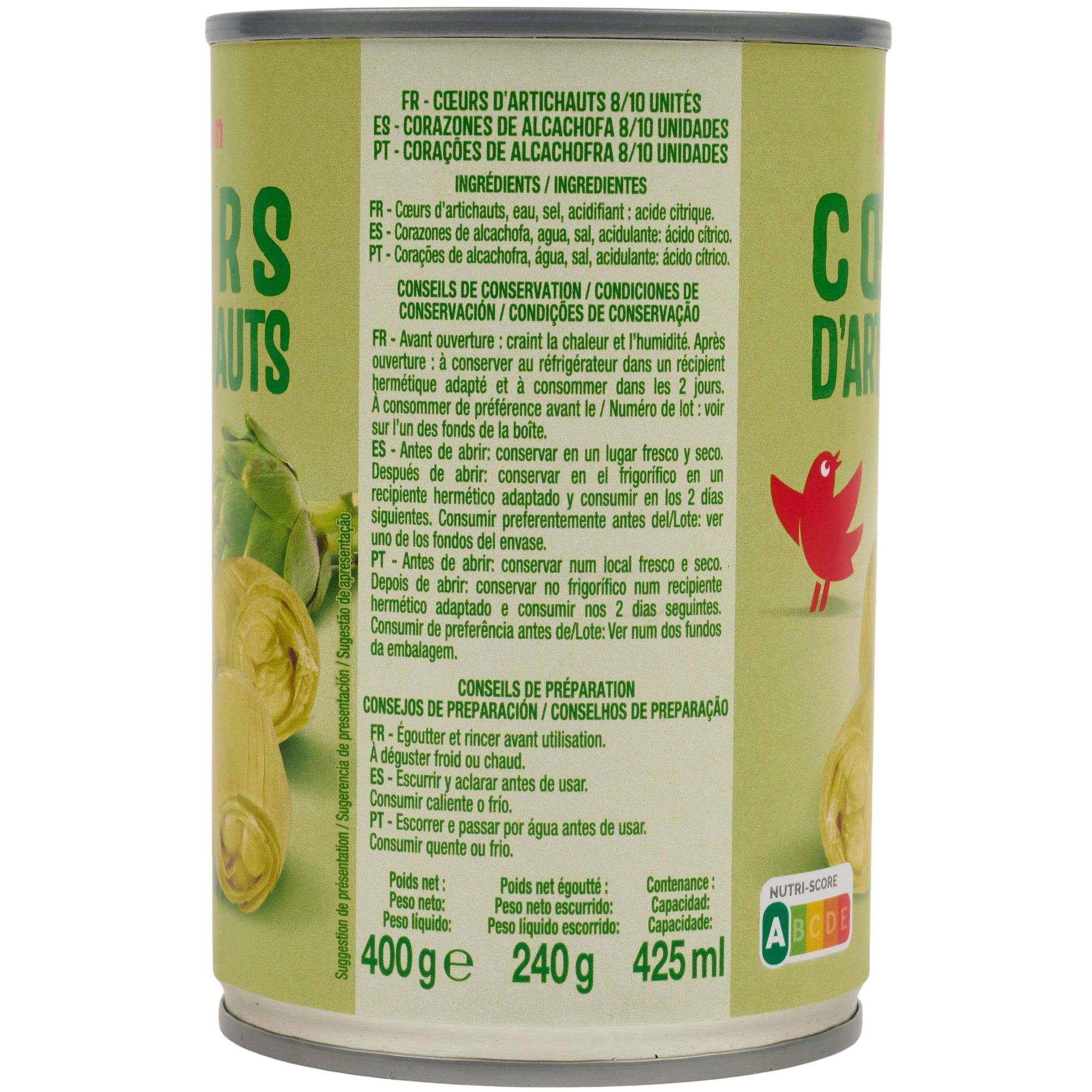 Voir la diapositive 3 : AUCHAN Cœurs d'artichauts 240g