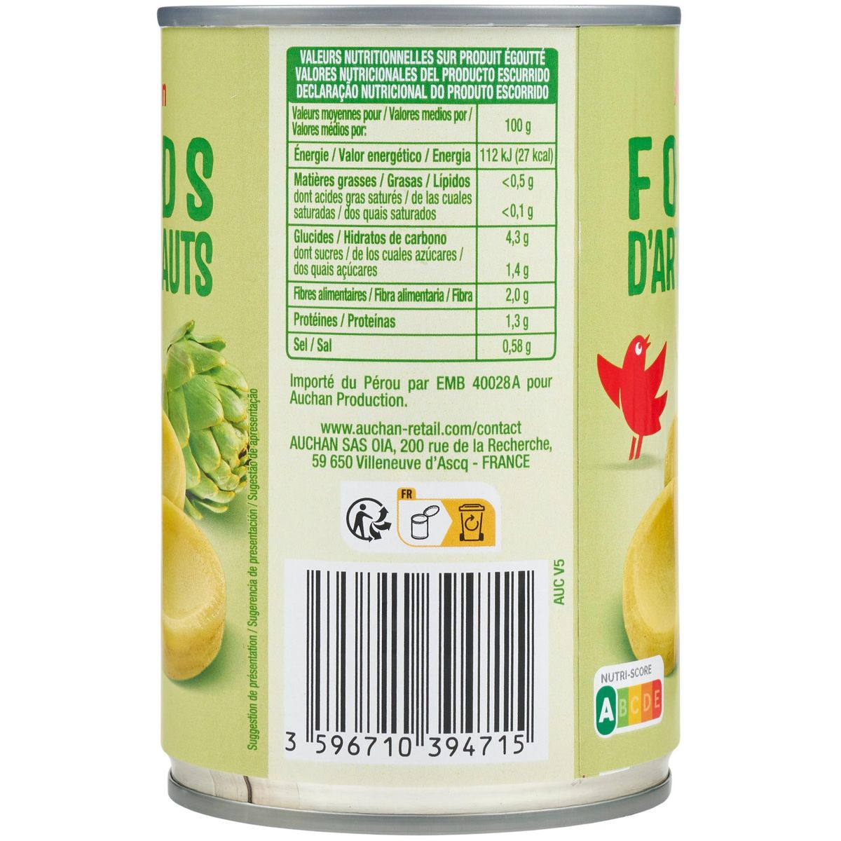 AUCHAN Fonds d'artichauts 210g