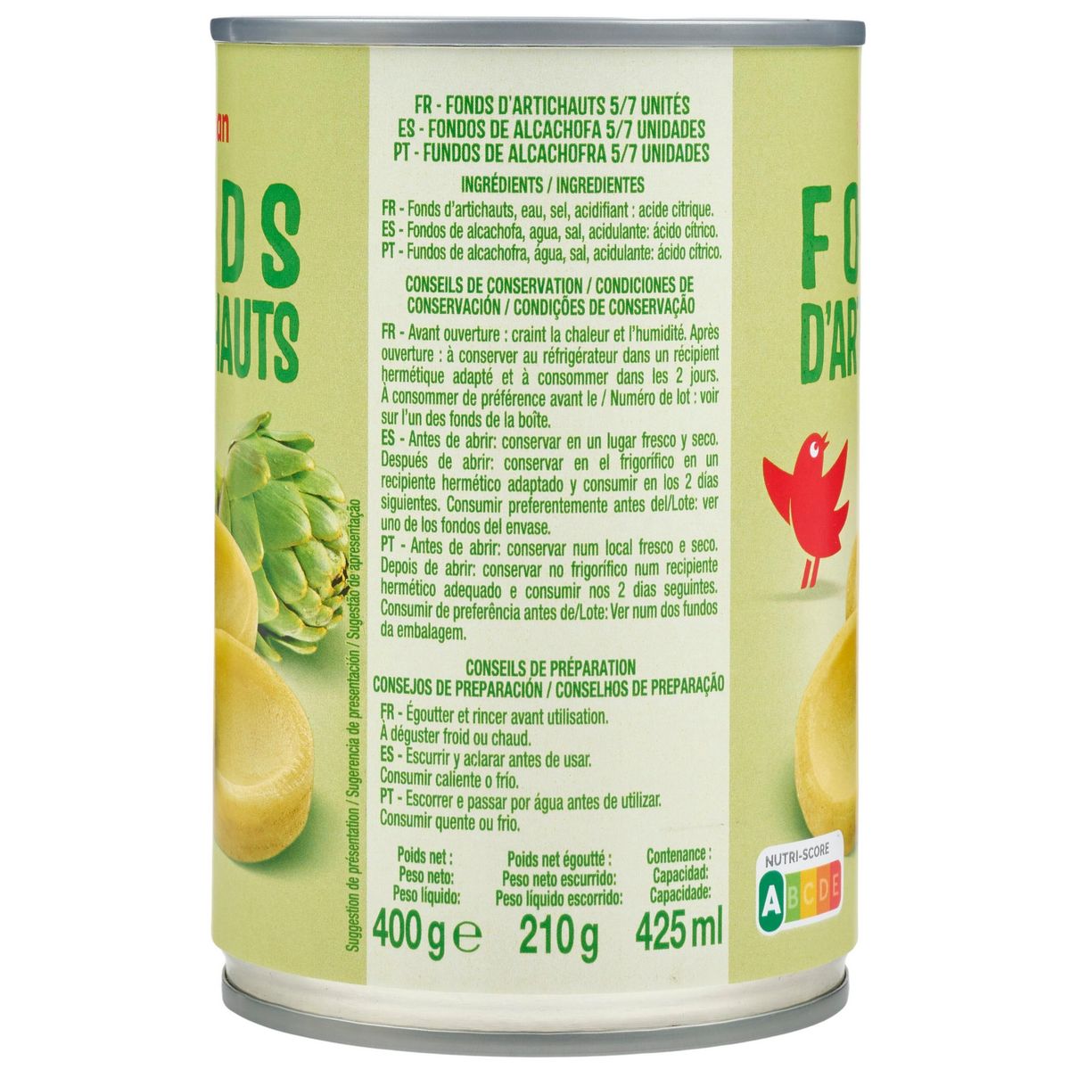 AUCHAN Fonds d'artichauts 210g