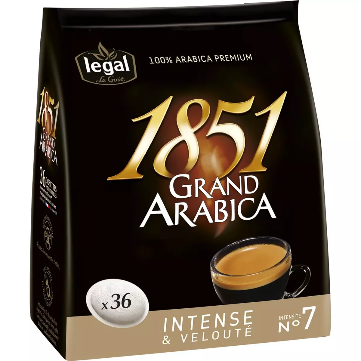 LEGAL Café 1851 grand Arabica en dosette compatible Senseo 36 dosettes 250g