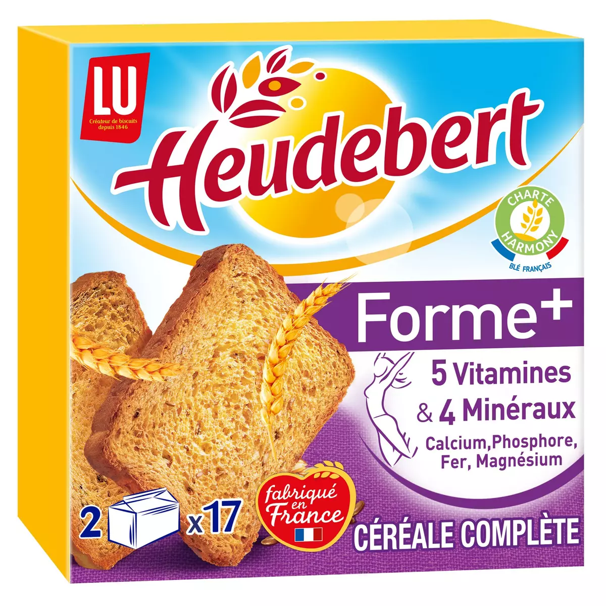 HEUDEBERT Forme+ Biscottes aux céréales complètes sachets fraîcheur 2 sachets 280g