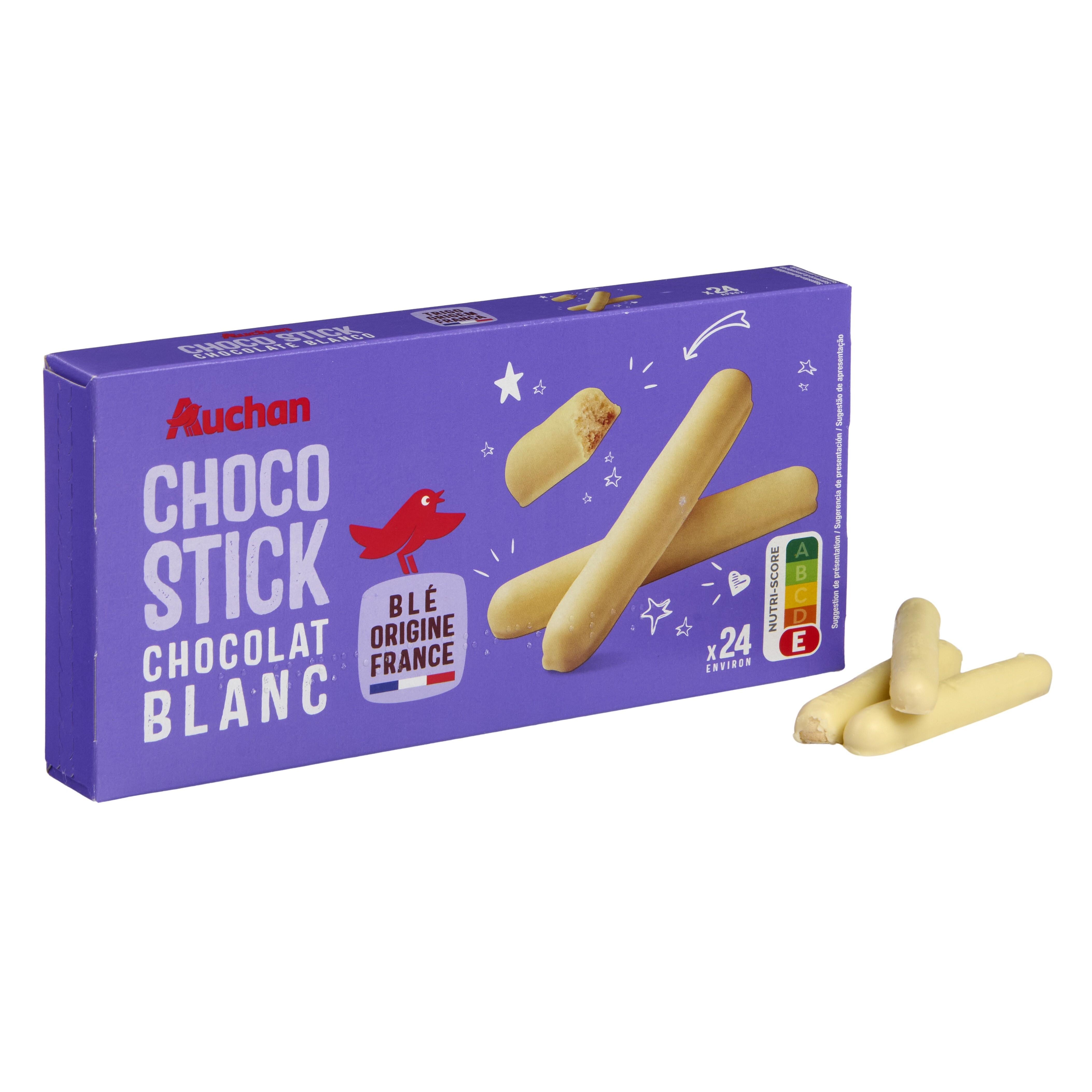 Voir la diapositive 3 : AUCHAN Bâtonnets nappés de chocolat blanc 24 biscuits 150g