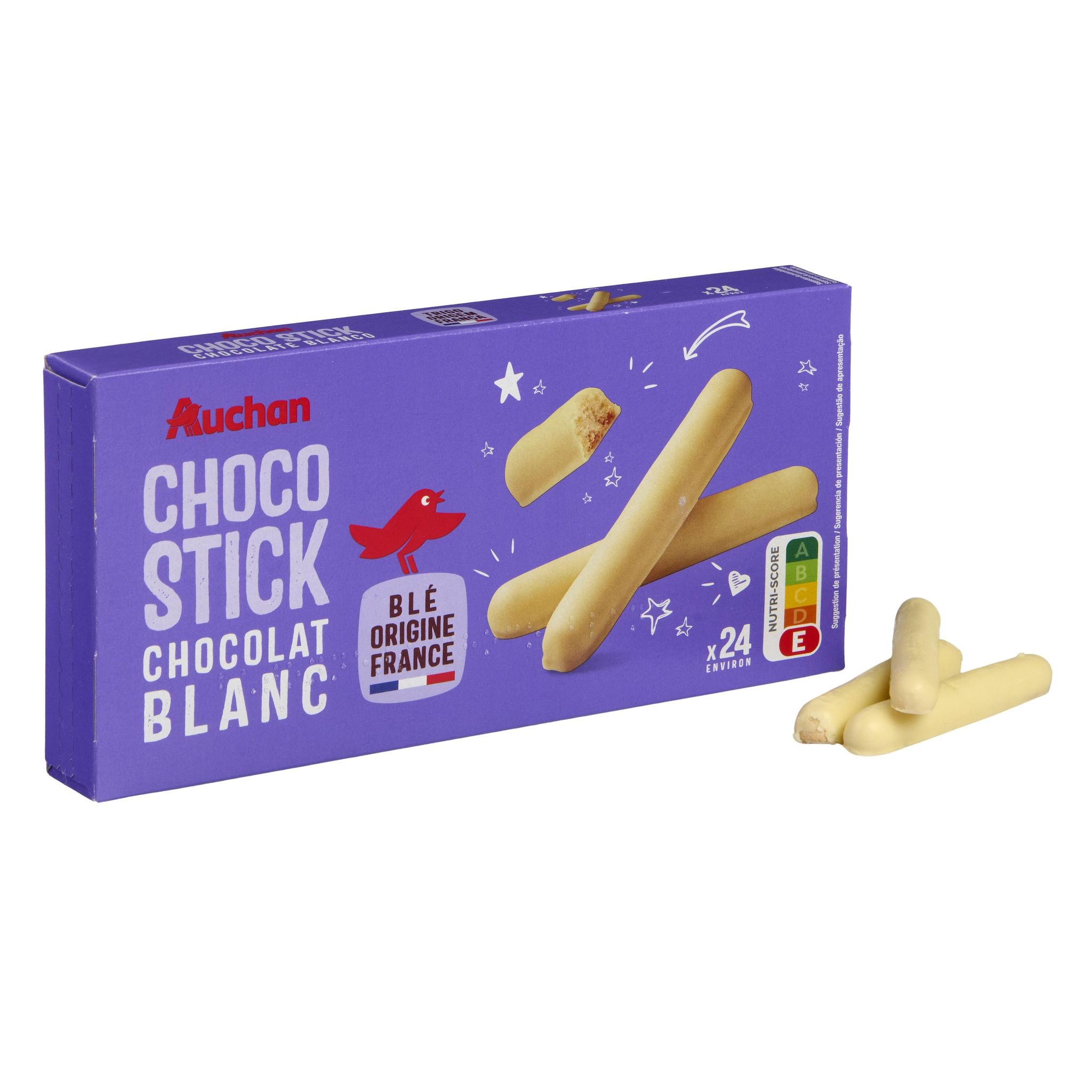 Voir la diapositive 5 : AUCHAN Bâtonnets nappés de chocolat blanc 24 biscuits 150g