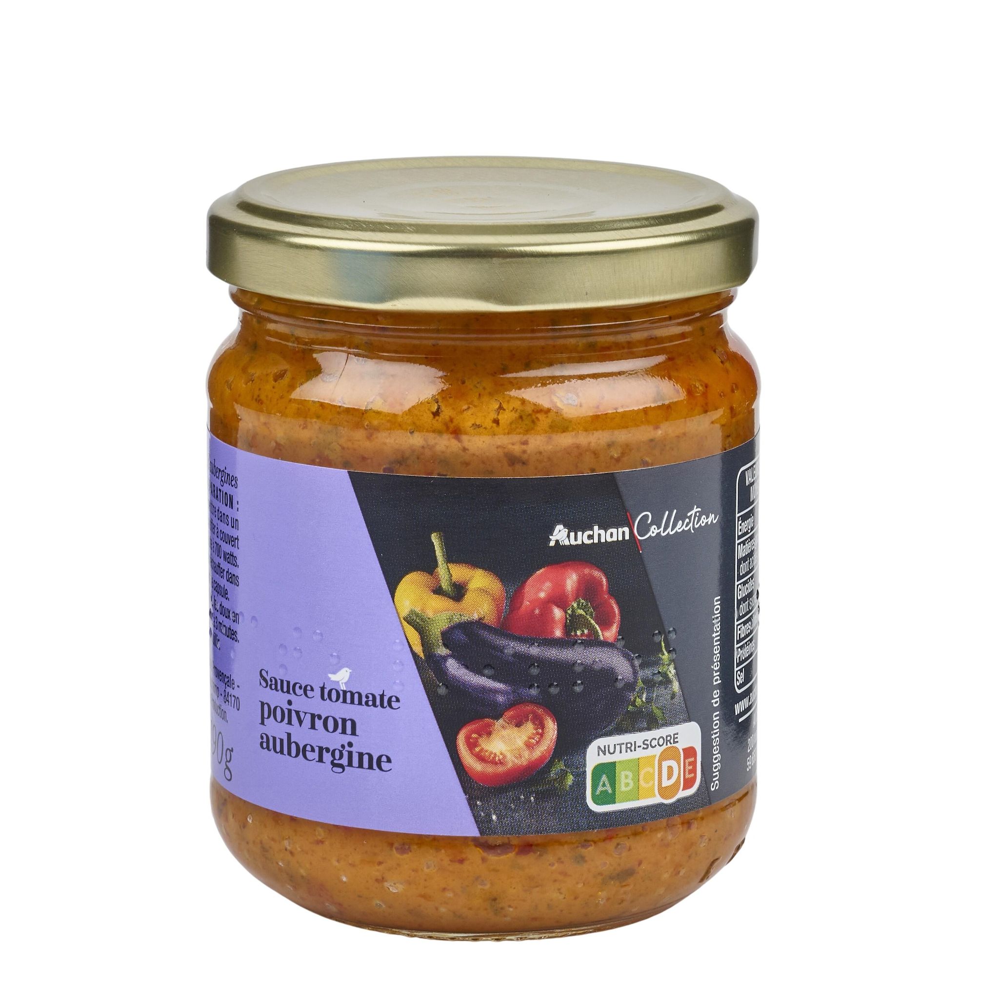 Voir la diapositive 2 : AUCHAN COLLECTION Sauce tomate poivrons et aubergines 190g