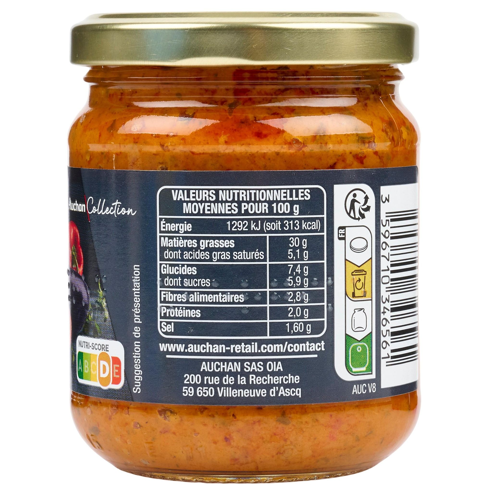 Voir la diapositive 3 : AUCHAN COLLECTION Sauce tomate poivrons et aubergines 190g
