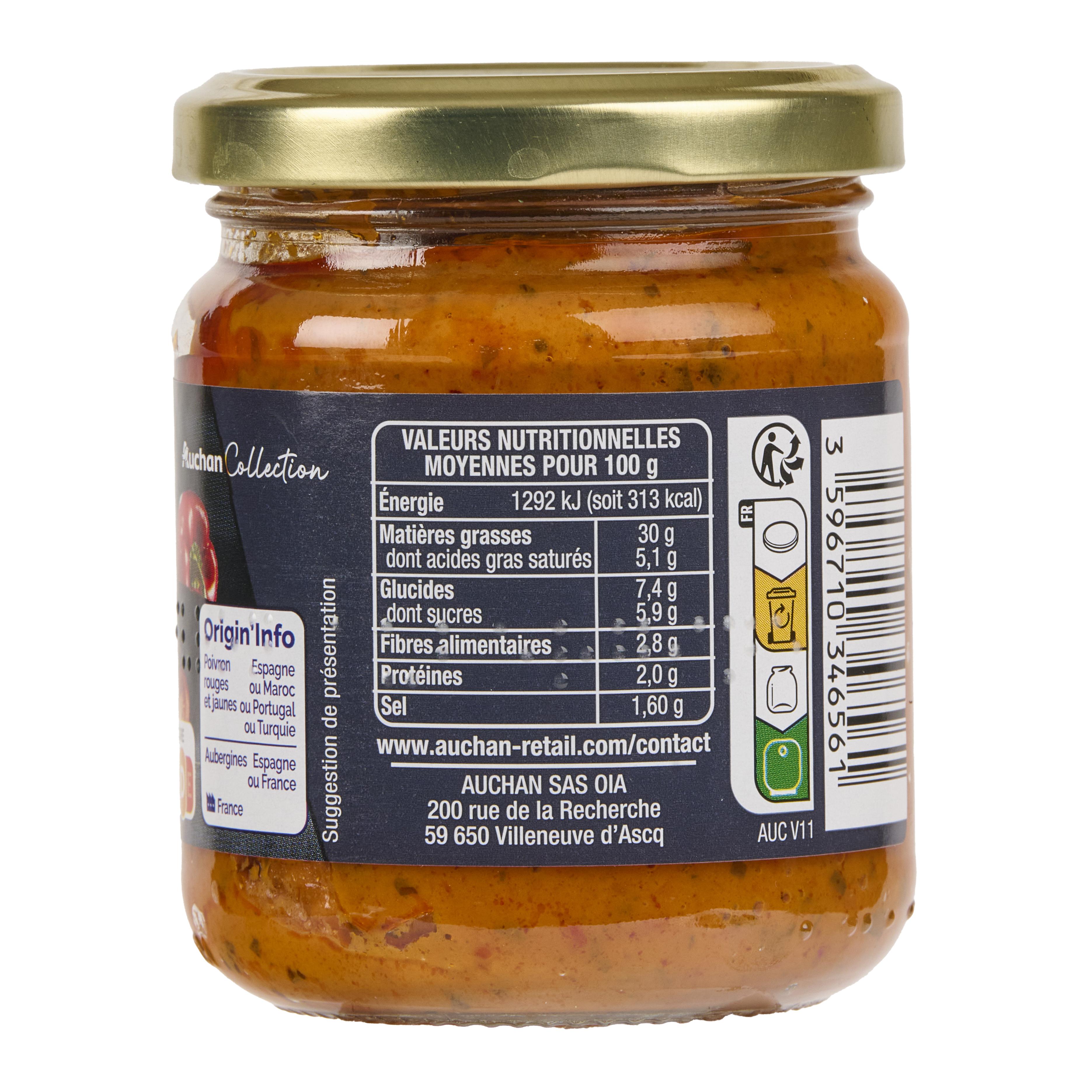 Voir la diapositive 5 : AUCHAN COLLECTION Sauce tomate poivrons et aubergines 190g