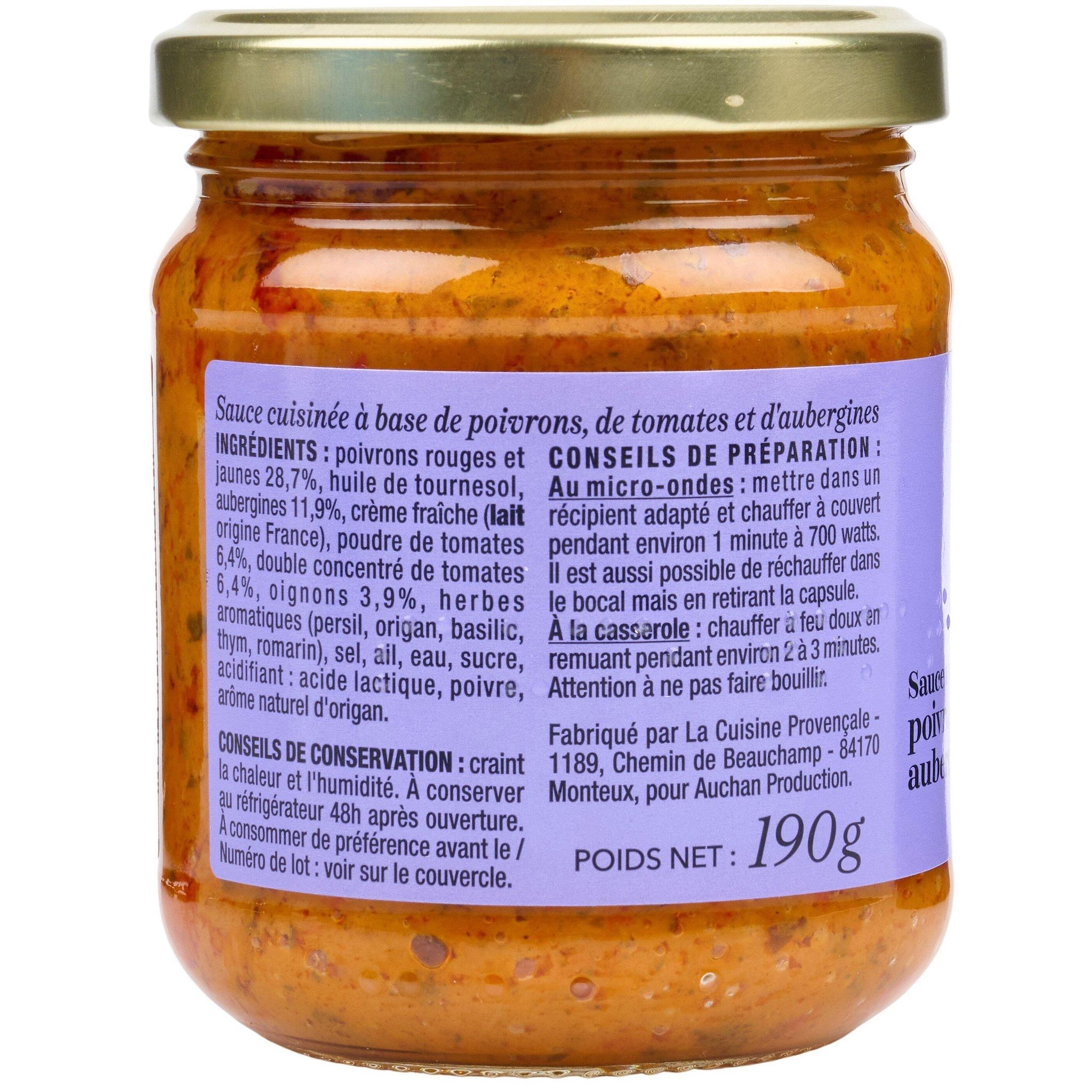 Voir la diapositive 4 : AUCHAN COLLECTION Sauce tomate poivrons et aubergines 190g
