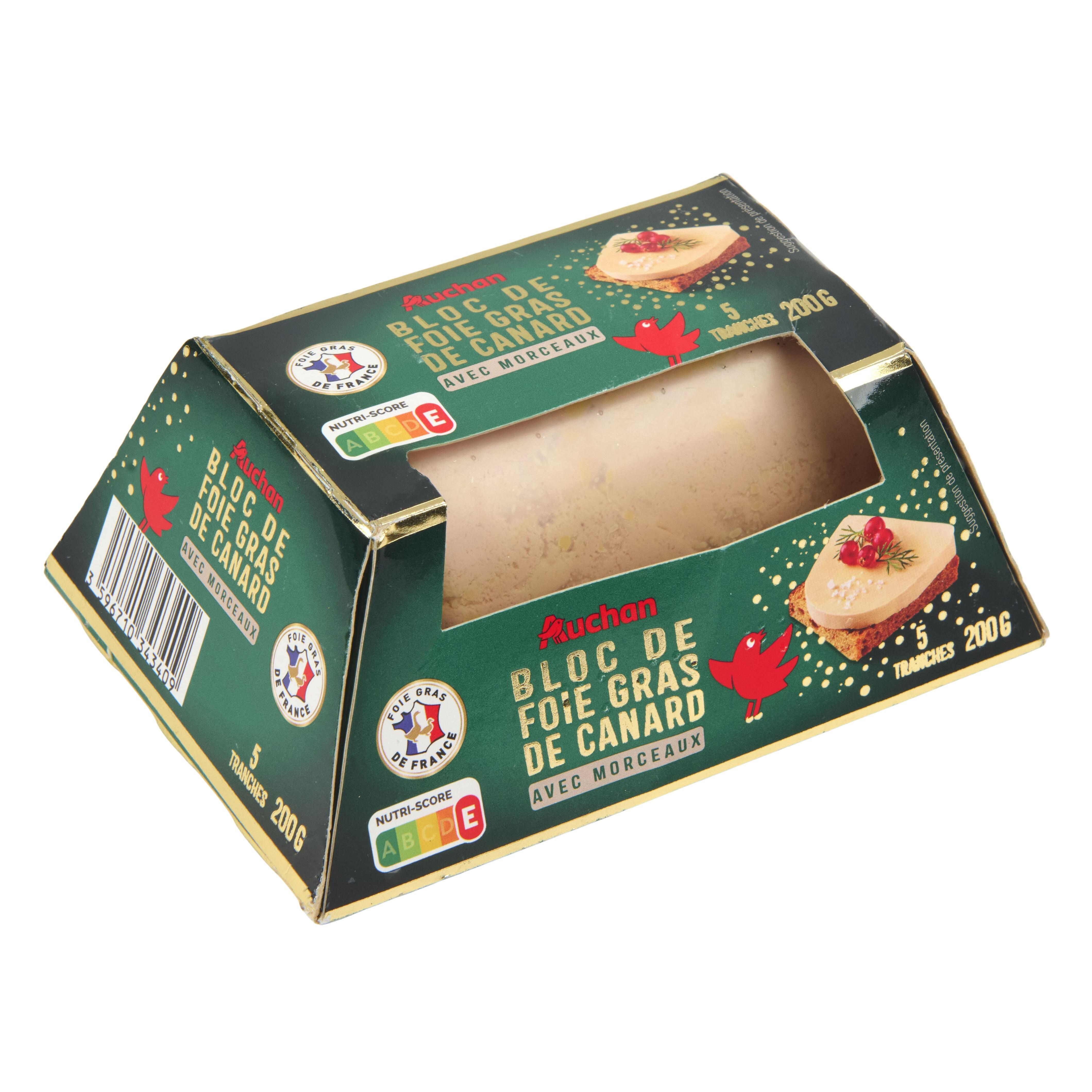 Voir la diapositive 3 : AUCHAN Bloc de foie gras de canard avec morceaux 5 parts 200g