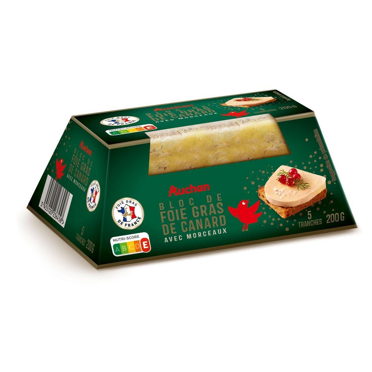 AUCHAN Bloc de foie gras de canard avec morceaux 5 parts 200g