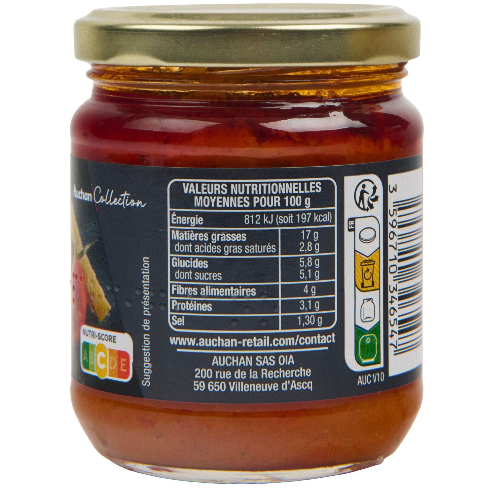 Voir la diapositive 2 : AUCHAN COLLECTION Sauce tomate au parmesan en bocal 190g