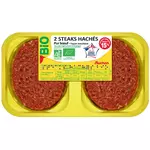 AUCHAN BIO Steaks Hachés Pur bœuf 15%mg 2 pièces 250g
