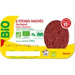 AUCHAN BIO Steaks Hachés Pur bœuf 15%mg 6 pièces 600g