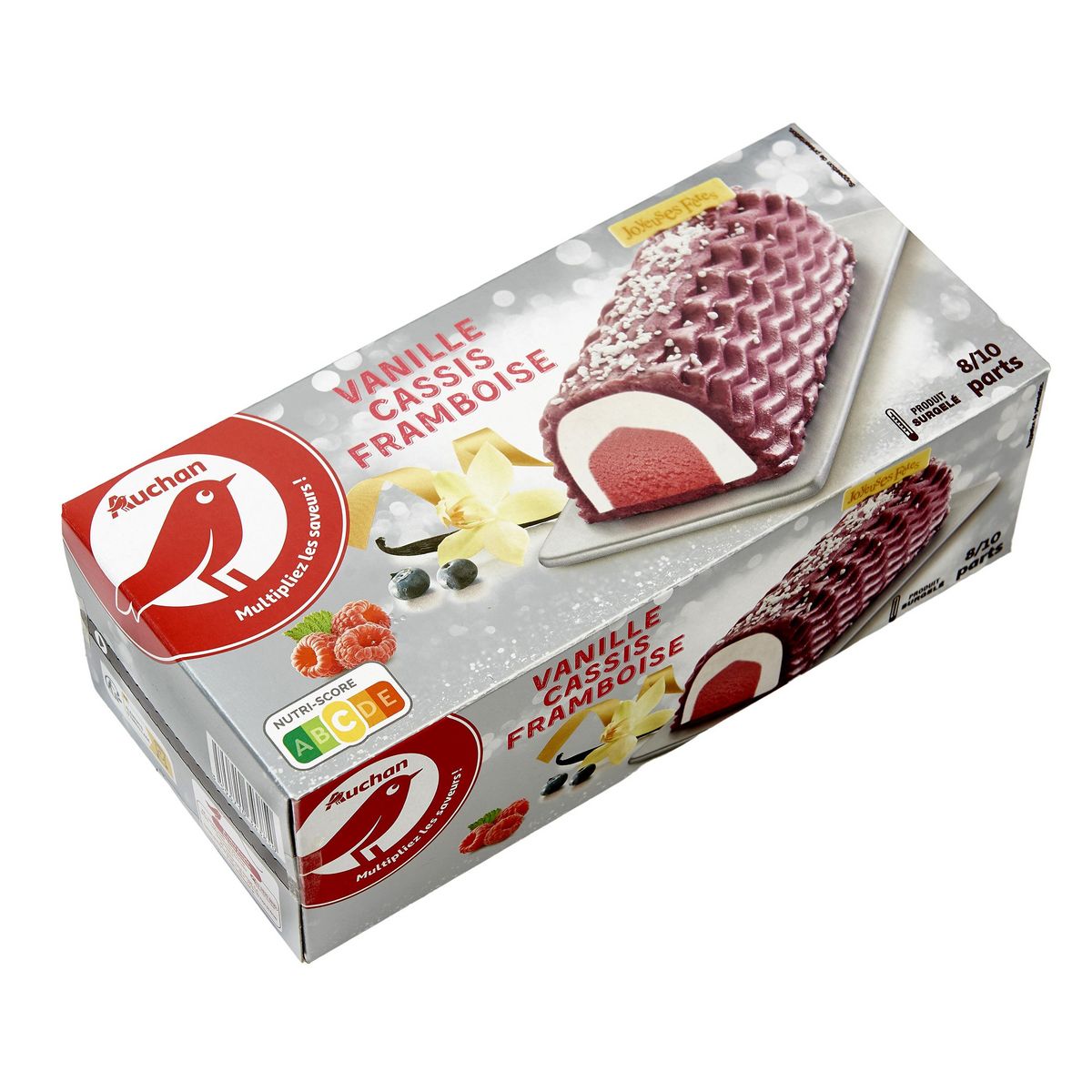 AUCHAN Bûche glacée à la vanille cassis framboise 8-10 parts 538g