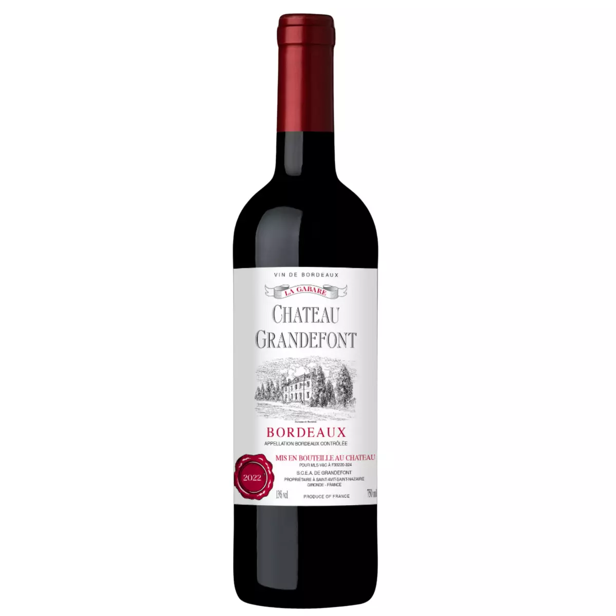 Vin rouge AOP Bordeaux Château la Gabare 75cl