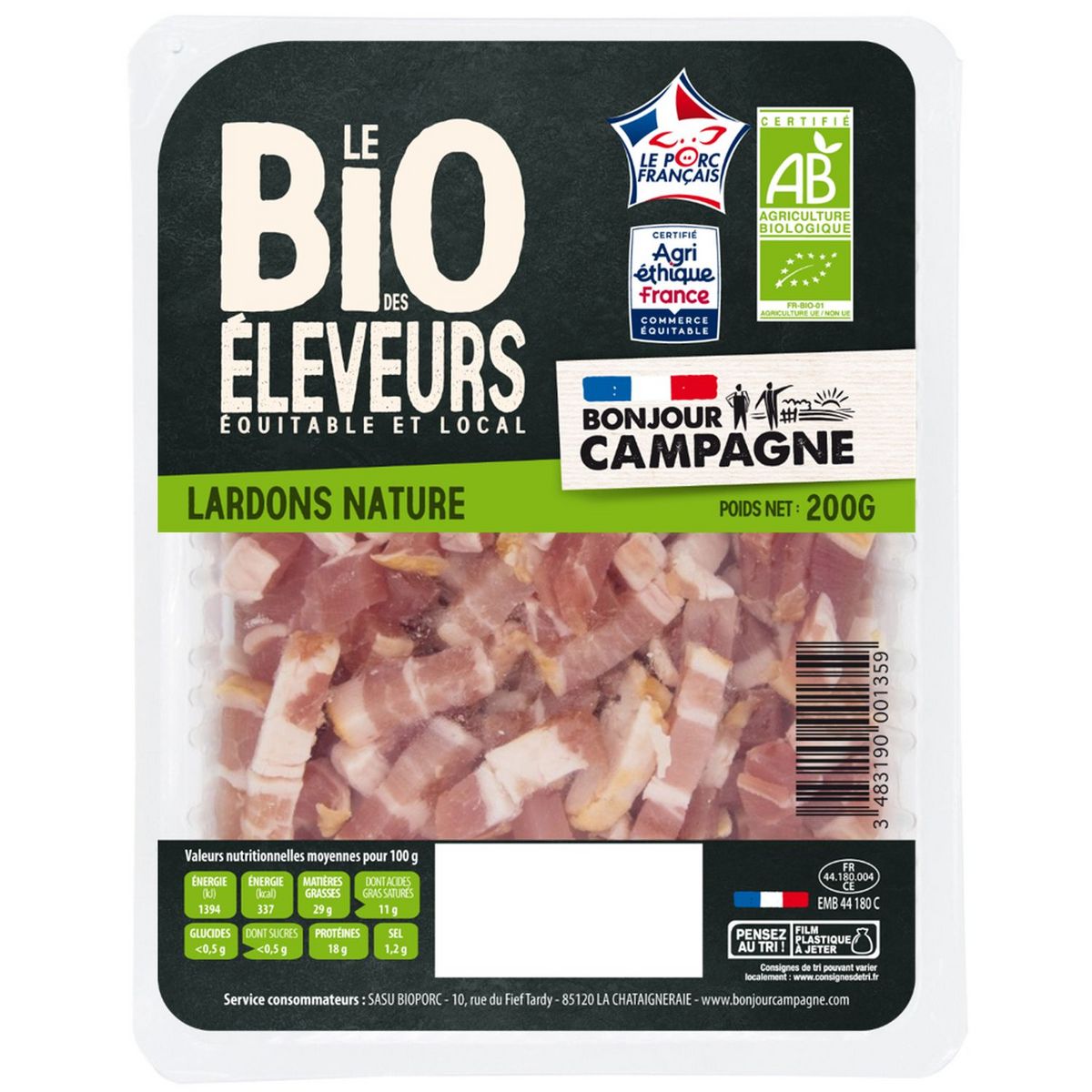 BONJOUR CAMPAGNE Lardons nature bio 200g