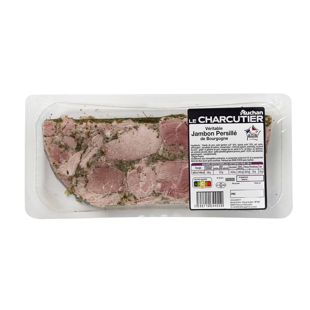 AUCHAN LE CHARCUTIER Jambon de bourgogne persillé 200g