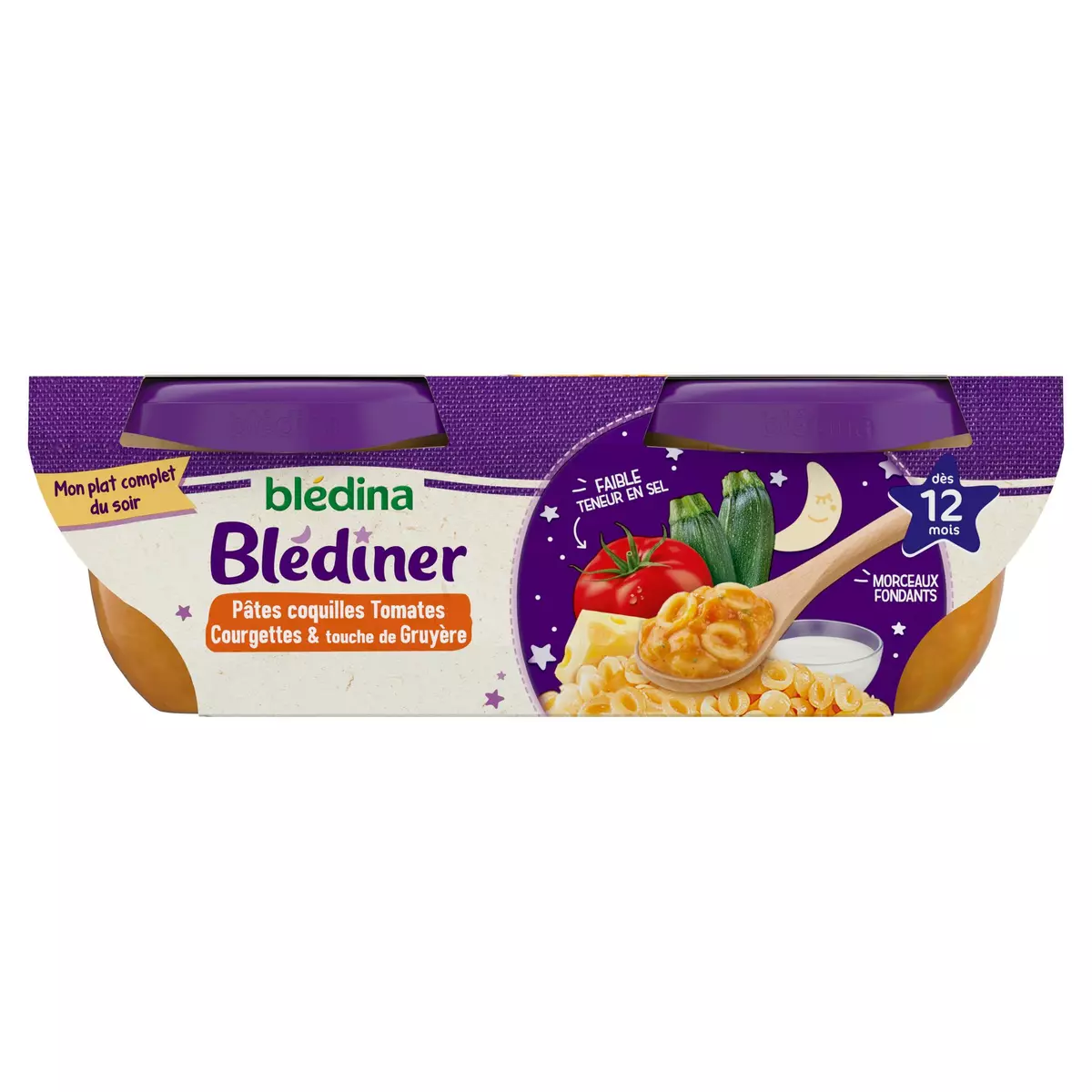 BLEDINA Blédiner bol pâtes tomate courgette et lait dès 12 mois 2x200g