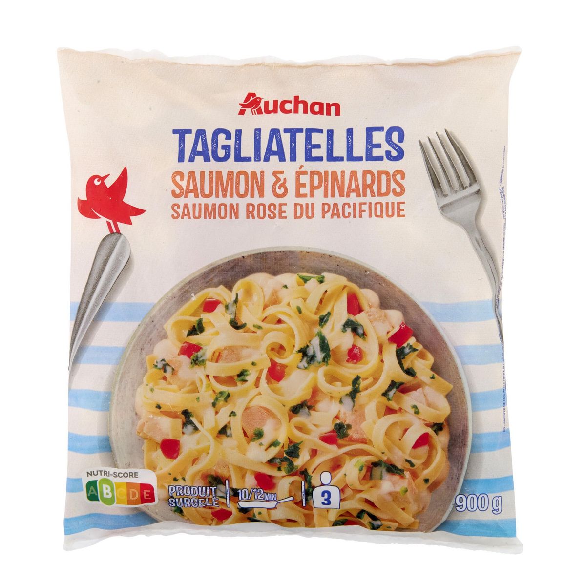 AUCHAN Tagliatelles au saumon et aux épinards 3 portions 900g