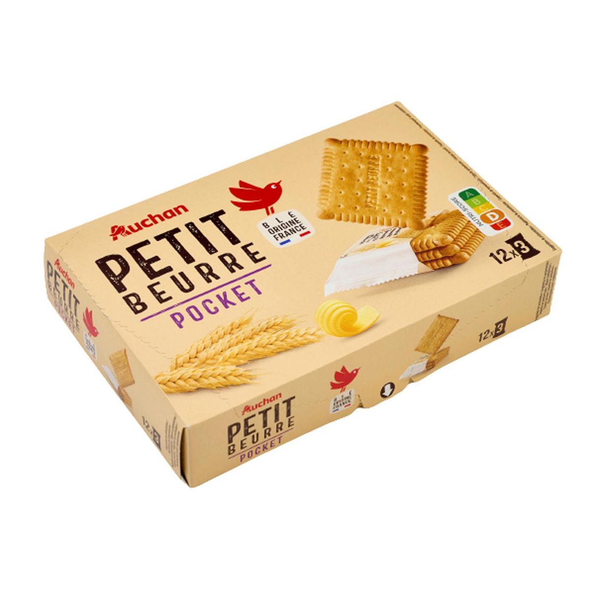 AUCHAN Biscuits petit beurre sachets fraîcheur 12x3 biscuits 300g