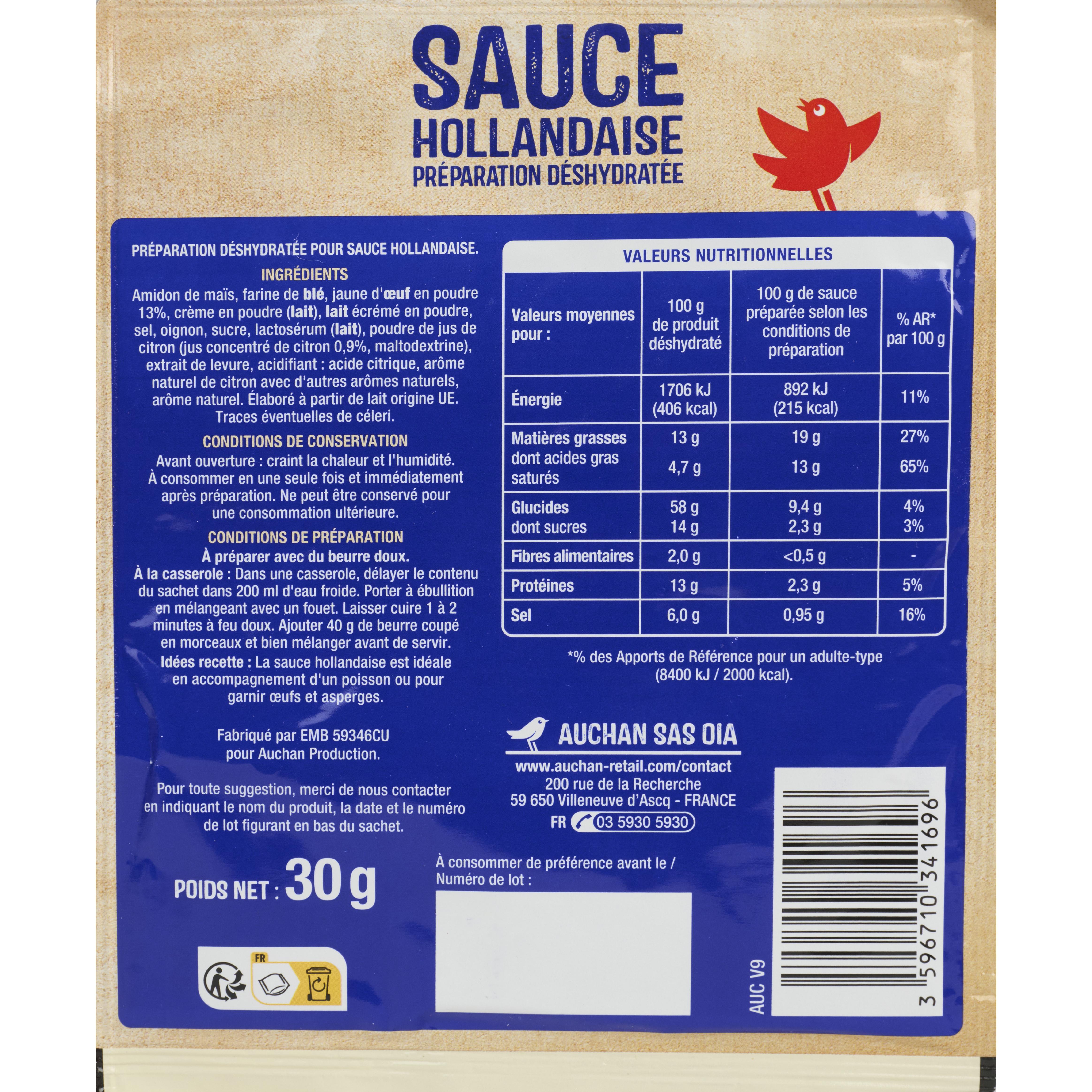 Voir la diapositive 2 : AUCHAN Sauce hollandaise déshydratée en sachet 32g