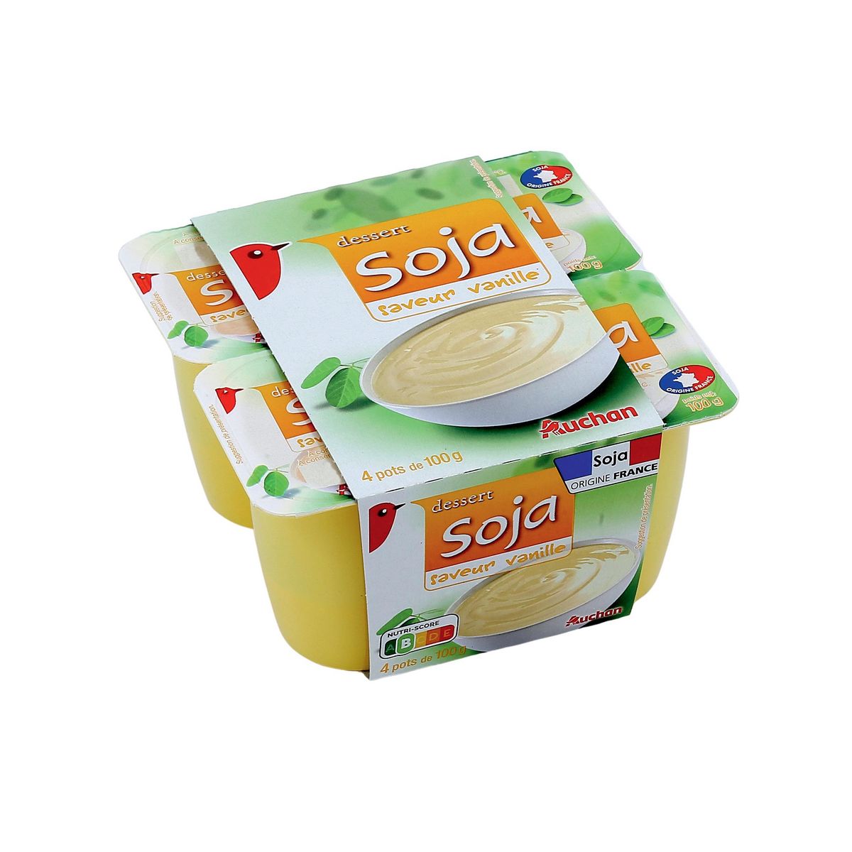AUCHAN Dessert au soja et vanille 4x100g
