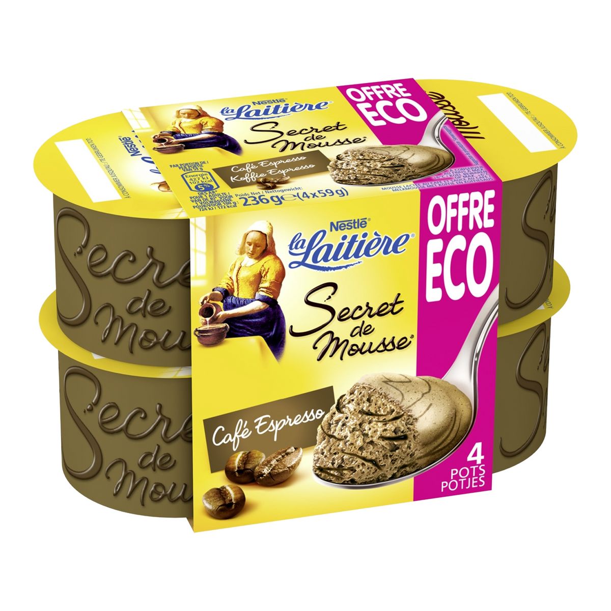 LA LAITIERE Secret de mousse au café expresso 4x59g