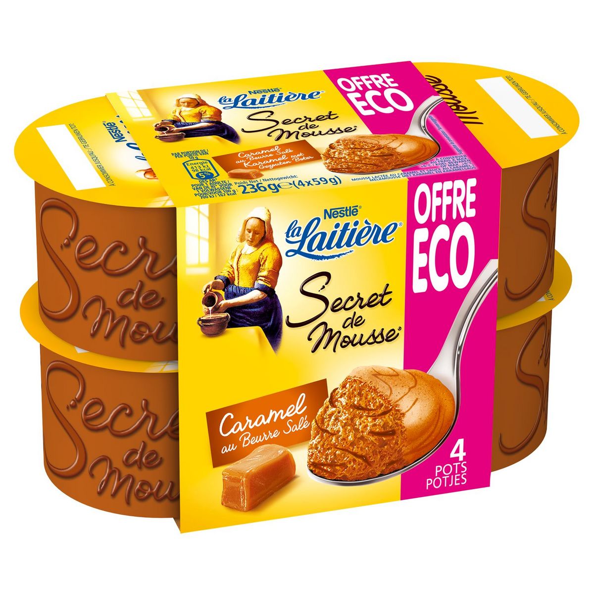 LA LAITIERE Mousse au caramel beurre salé 4x59g