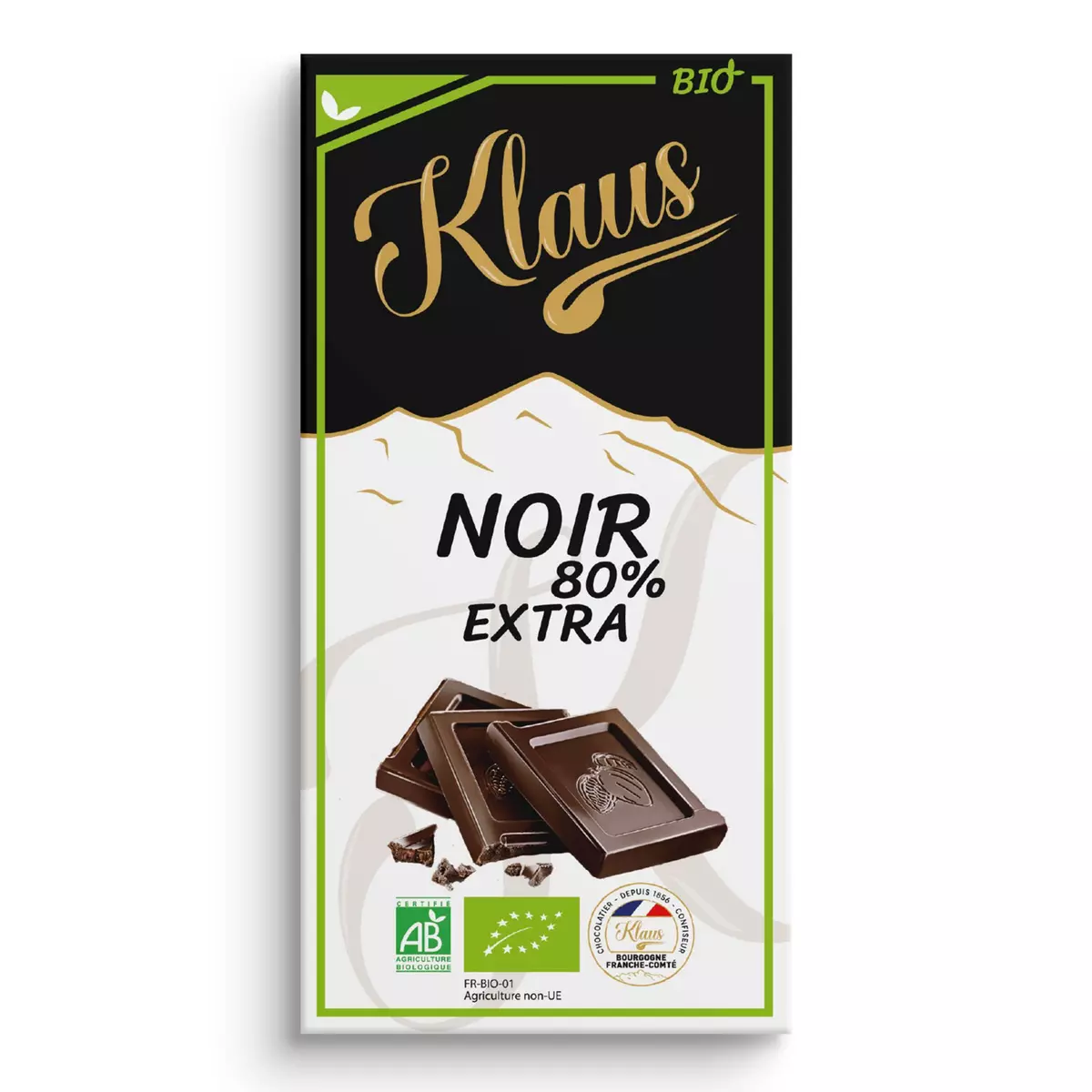 EQI KLAUS Tablette de chocolat noir bio 80% cacao 1 pièce 100g
