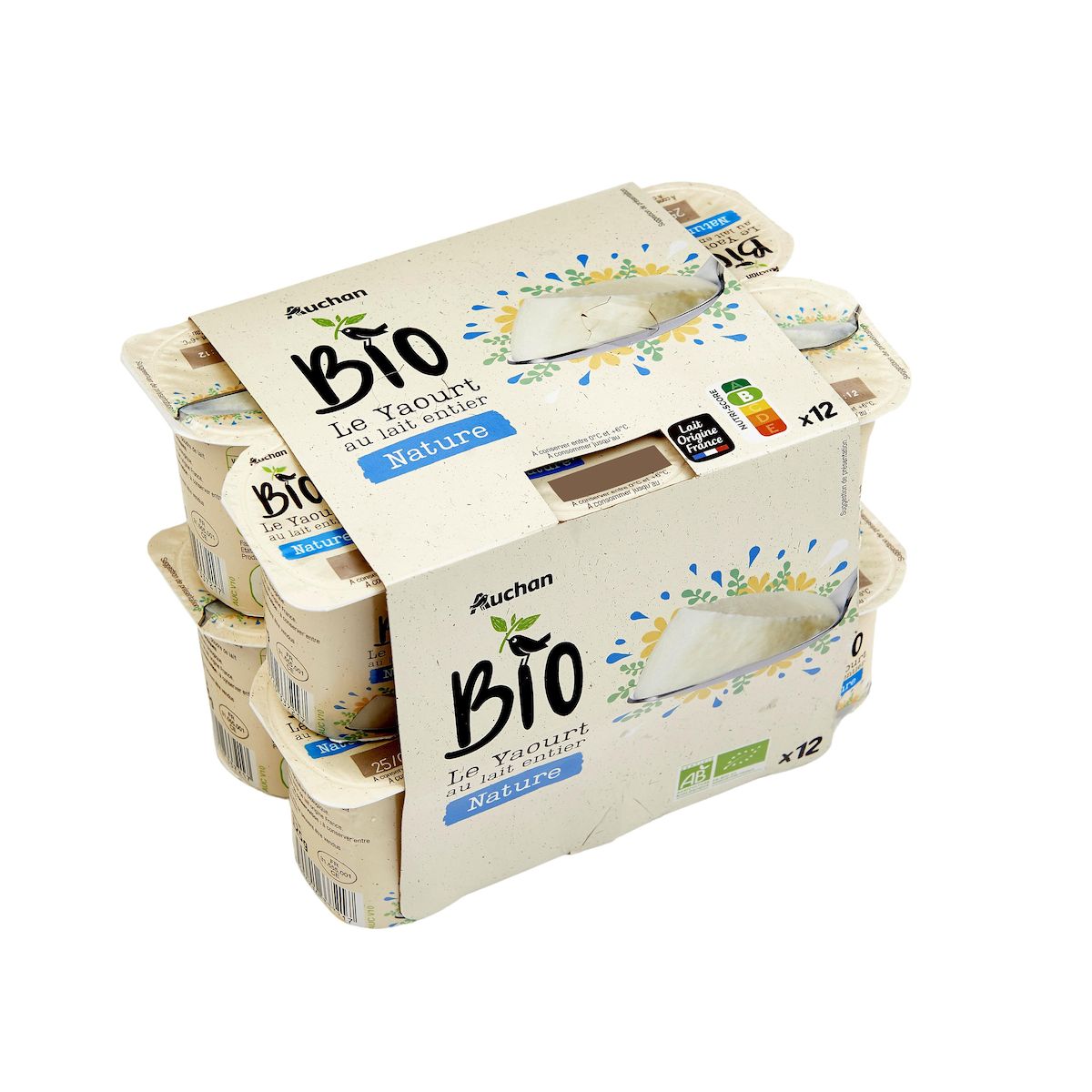 AUCHAN BIO Yaourt au lait entier nature 12x125g