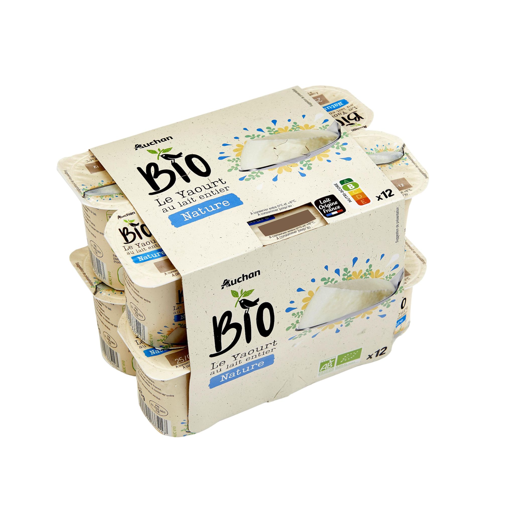 Voir la diapositive 3 : AUCHAN BIO Yaourt au lait entier nature 12x125g