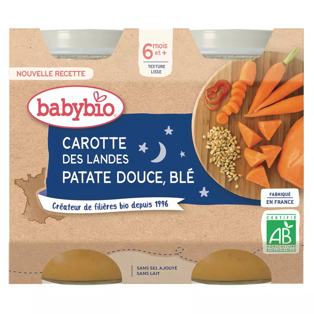 Petit pot bébé dès 6 mois carottes patates douces Bledina 2x200g sur