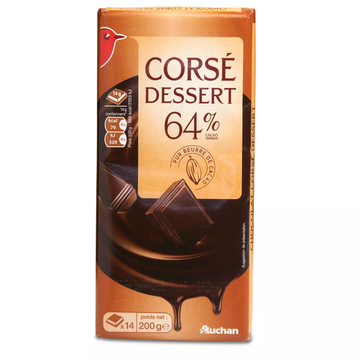 Tablette chocolat noir sans sucres noir 64%