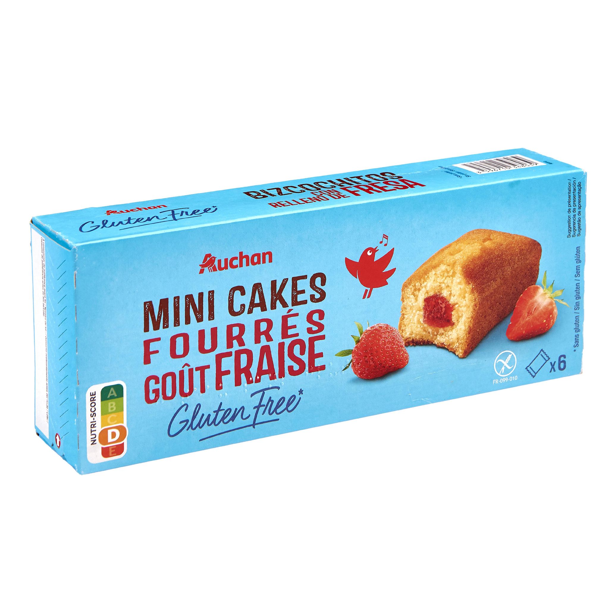 Voir la diapositive 2 : AUCHAN Mini cakes fourrés à la fraise sans gluten 6 pièces 210g