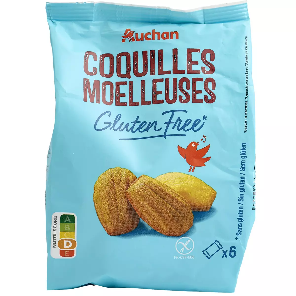 AUCHAN MIEUX VIVRE Coquilles moelleuses sans gluten sachets fraîcheur 6 coquilles 180g