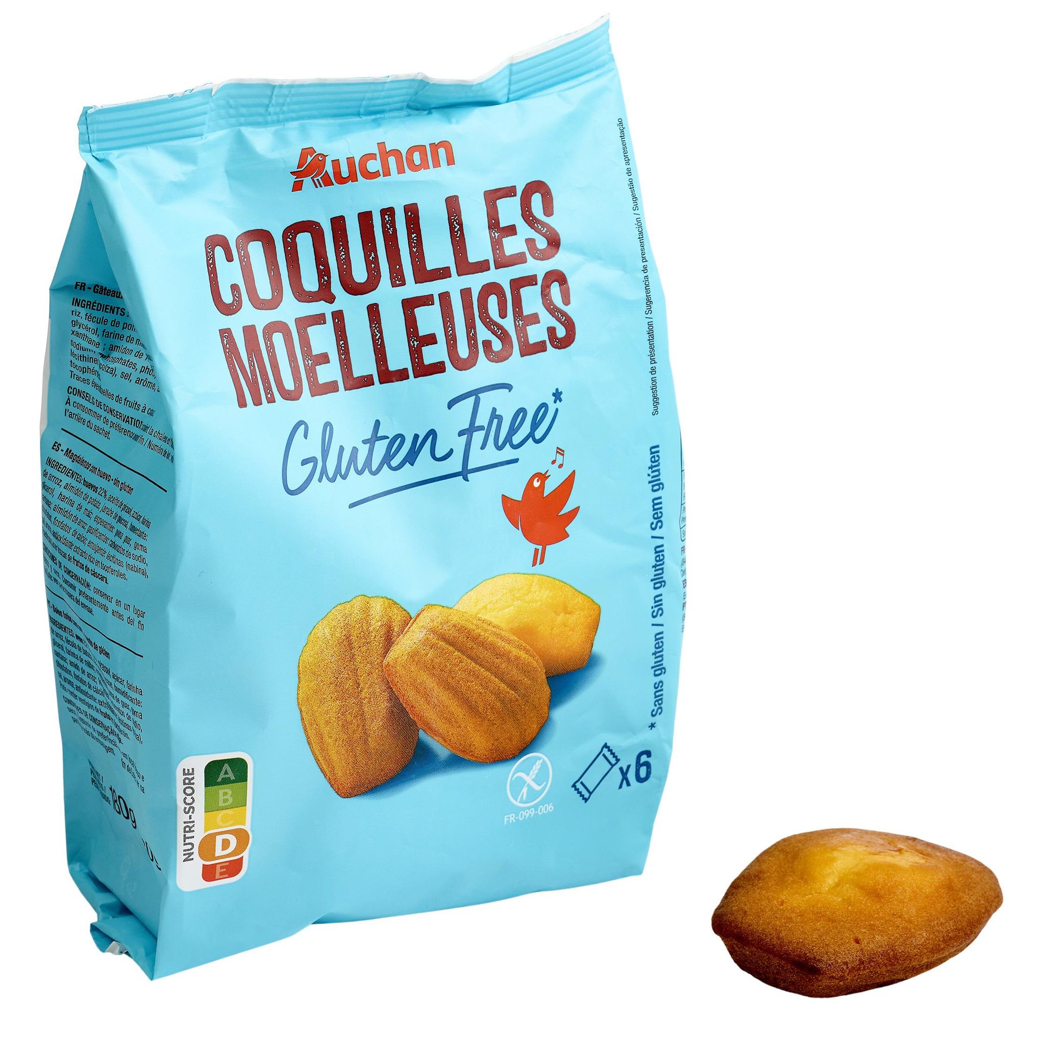 Voir la diapositive 2 : AUCHAN Coquilles moelleuses sans gluten sachets fraîcheur 6 coquilles 180g