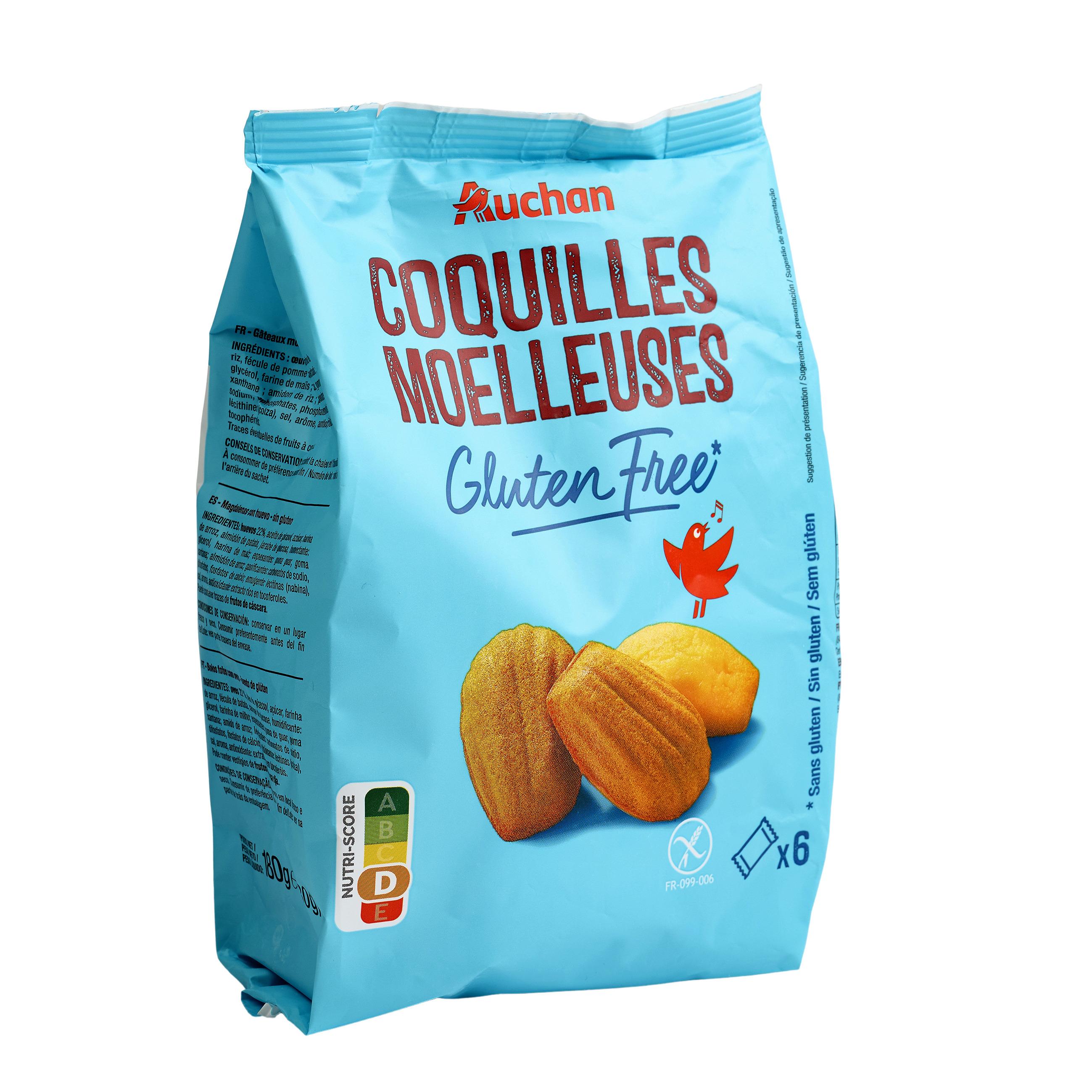 Voir la diapositive 3 : AUCHAN Coquilles moelleuses sans gluten sachets fraîcheur 6 coquilles 180g