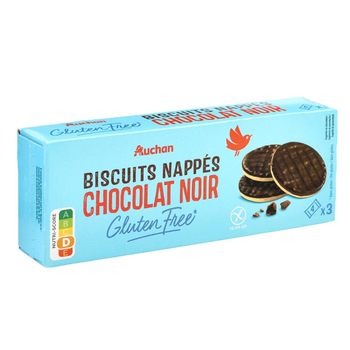 AUCHAN Biscuits nappés au chocolat noir sans gluten sachets fraîcheur 12 biscuits 150g