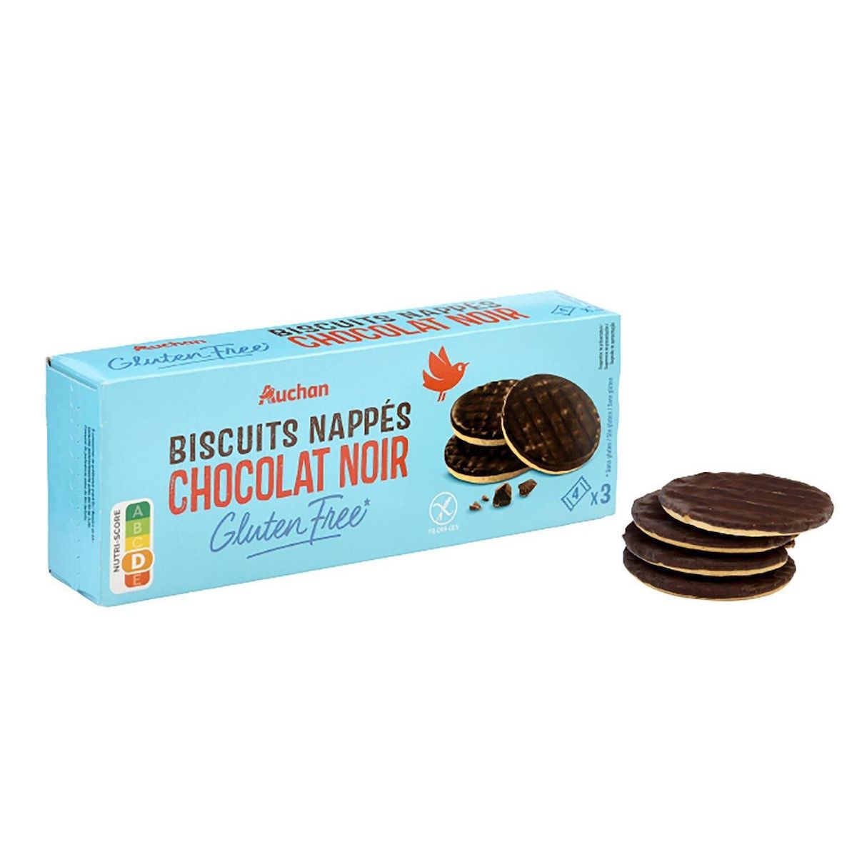 AUCHAN Biscuits nappés au chocolat noir sans gluten sachets fraîcheur 12 biscuits 150g