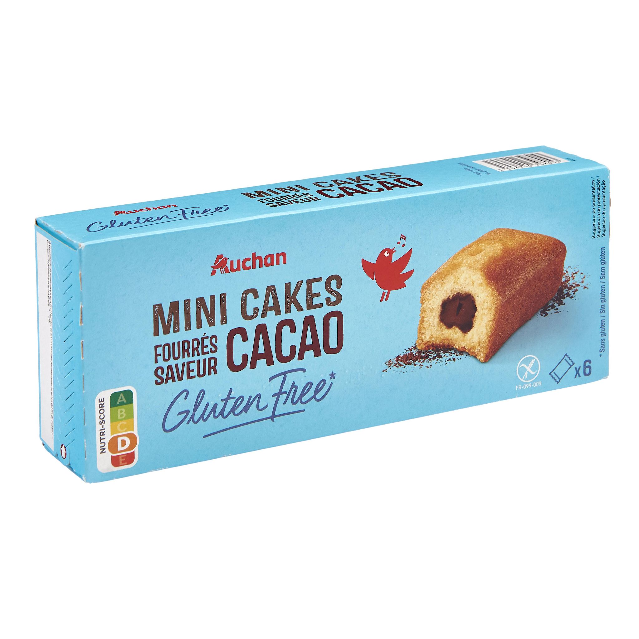 Voir la diapositive 2 : AUCHAN Mini cakes fourrés goût chocolat sans gluten 6 gâteaux 210g