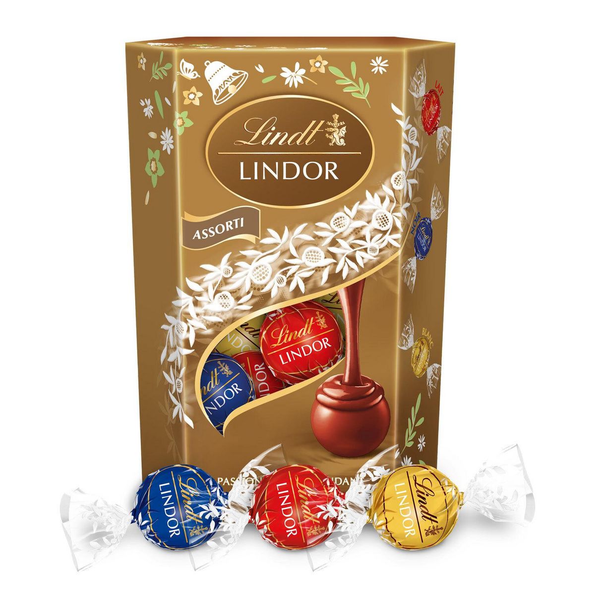 LINDT Lindor assortiment de boules de chocolat au lait, noir et blanc 200g
